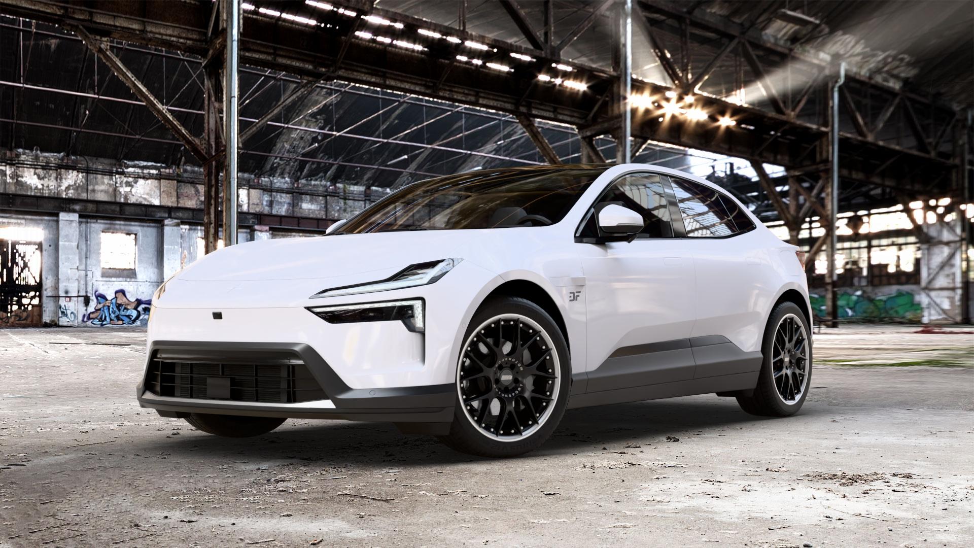 BBS CH-RII schwarz matt/titan Felge mit Reifen mehrfarbig in 21Zoll Winterfelge Alufelge auf weissem Polestar 4 0,0l 75kW (102 PS) 150kW AWD (204 ⬇️ mit 15mm Tieferlegung ⬇️ Old Industrial Hall_max_5300mm_2024 Frontansicht_1