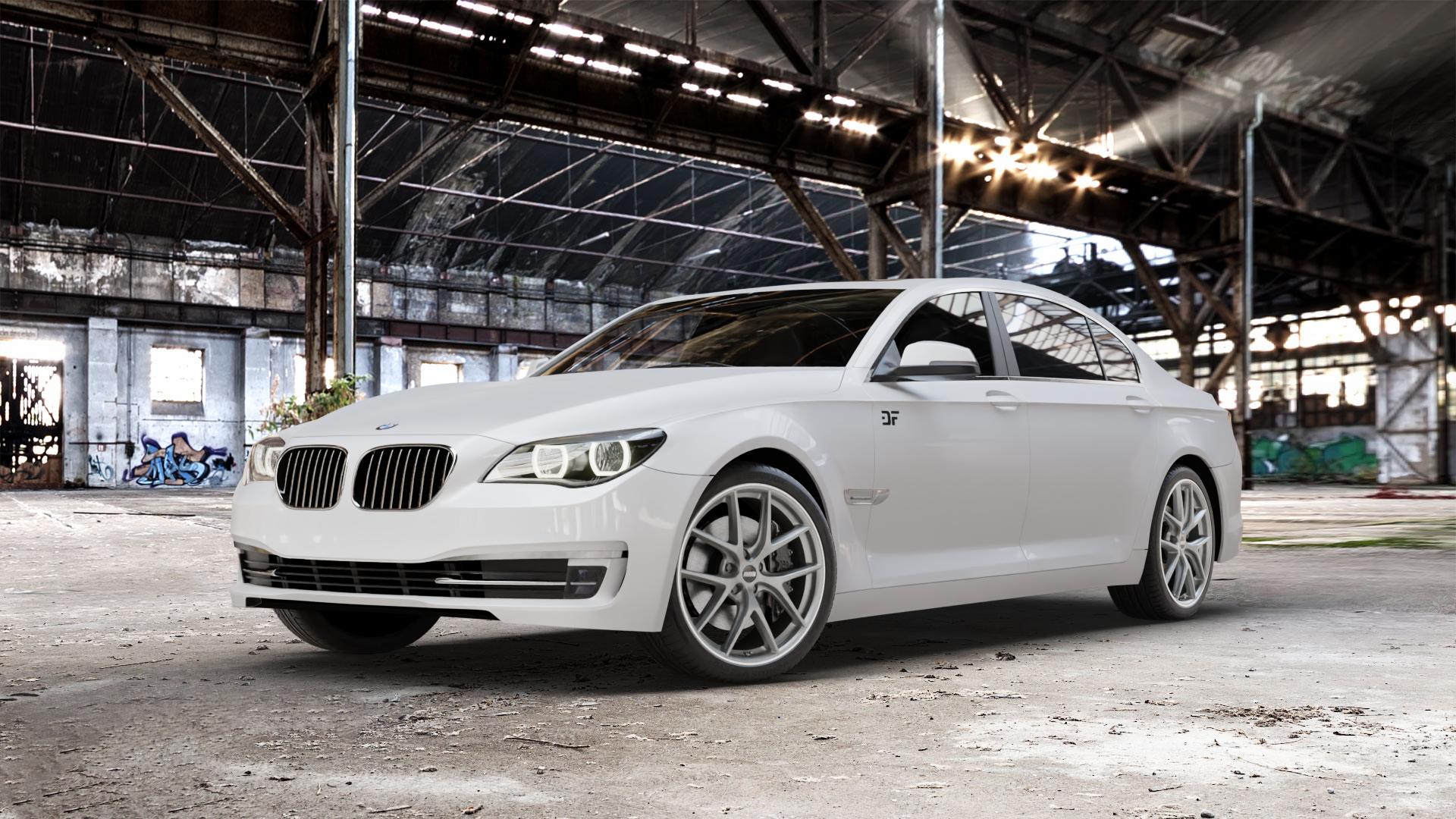 BBS CI-R platinum silber Felge mit Reifen in 20Zoll Winterfelge Alufelge auf weissem BMW 7er F01 Limousine (7L, 701, HY) F02 lang ⬇️ mit 15mm Tieferlegung ⬇️ Old Industrial Hall_max_5300mm_2024 Frontansicht_1