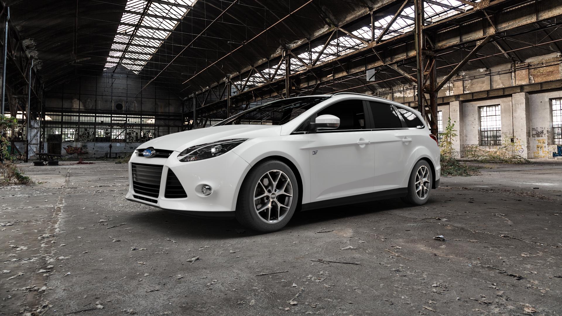 BBS SR himalaya-grau matt Felge mit Reifen in 16Zoll Winterfelge Alufelge auf weissem Ford Focus III Typ DYB (Turnier) ⬇️ mit 15mm Tieferlegung ⬇️ Old Industrial Hall_max5000mm_2022 Frontansicht_1