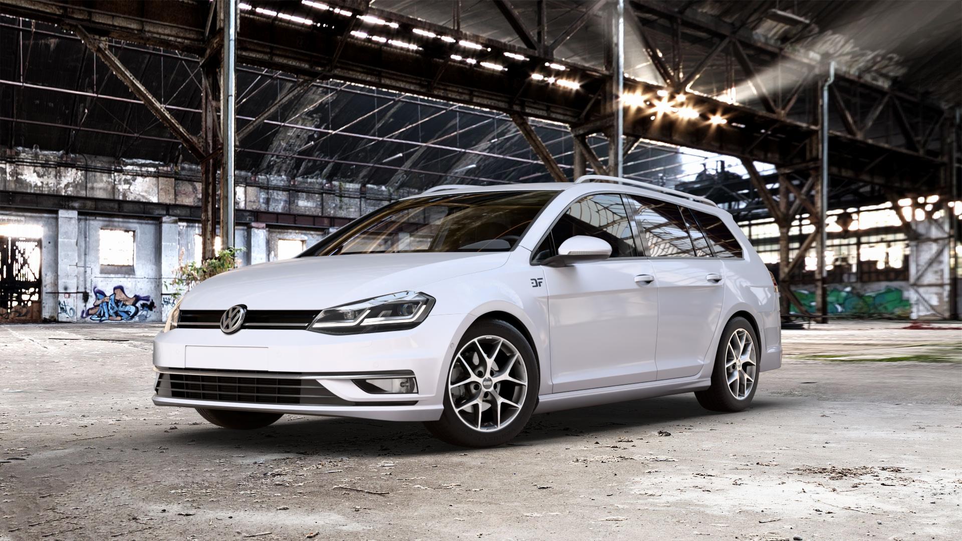 BBS SR himalaya-grau matt Felge mit Reifen in 16Zoll Winterfelge Alufelge auf weissem unilack Volkswagen (VW) Golf 7 Variant Facelift ⬇️ mit 15mm Tieferlegung ⬇️ Old Industrial Hall_max_5300mm_2024 Frontansicht_1