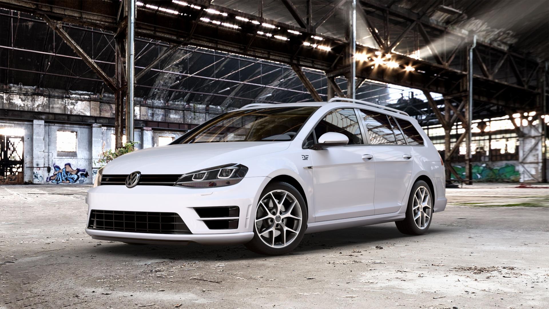 BBS SR himalaya-grau matt Felge mit Reifen in 17Zoll Winterfelge Alufelge auf weissem Volkswagen (VW) Golf 7 Variant 2,0l R 4Motion 221kW (300 PS) Facelift 213kW (290 228kW (310 ⬇️ mit 15mm Tieferlegung ⬇️ Old Industrial Hall_max_5300mm_2024 Frontansicht_1