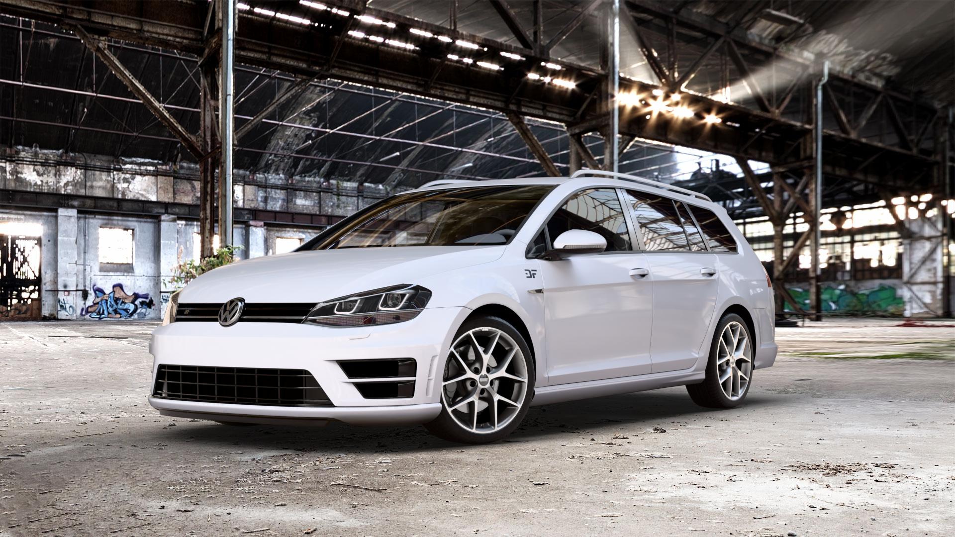 BBS SR himalaya-grau matt Felge mit Reifen in 18Zoll Winterfelge Alufelge auf weissem Volkswagen (VW) Golf 7 Variant 2,0l R 4Motion 221kW (300 PS) Facelift 213kW (290 228kW (310 ⬇️ mit 15mm Tieferlegung ⬇️ Old Industrial Hall_max_5300mm_2024 Frontansicht_1