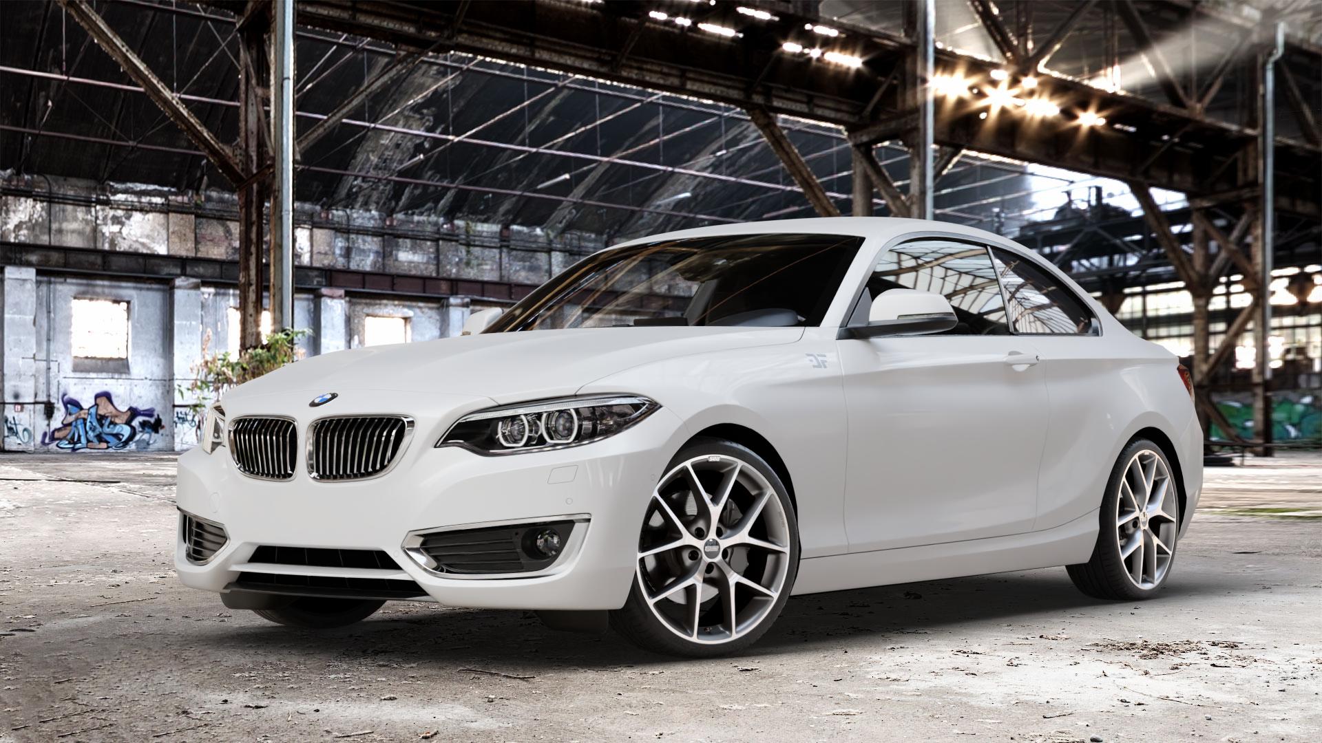 BBS SR himalaya-grau matt Felge mit Reifen in 19Zoll Winterfelge Alufelge auf weissem BMW 220d Typ F22 (Coupé) 220i 218d 225d 228i 218i xDrive 230i 2er Coupé (1C) ⬇️ mit 15mm Tieferlegung ⬇️ Old Industrial Hall_max_4400mm_2024 Frontansicht_1