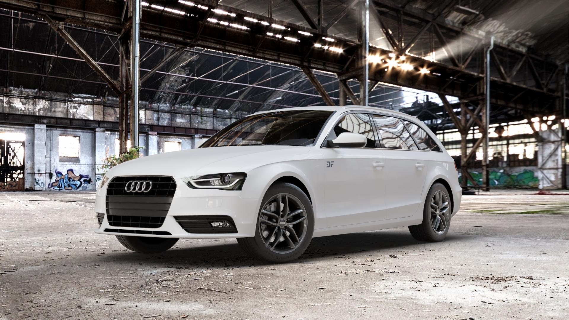 BBS SX kristall-schwarz Felge mit Reifen in 17Zoll Winterfelge Alufelge auf weissem Audi A4 Typ 8K5/B8 (Avant) Facelift ⬇️ mit 15mm Tieferlegung ⬇️ Old Industrial Hall_max_5300mm_2024 Frontansicht_1