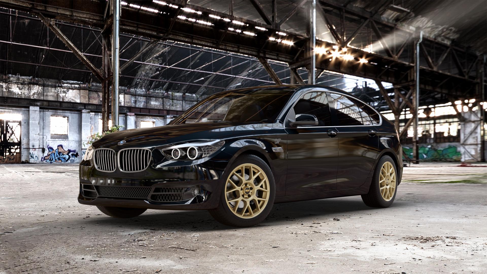 BBS XR bronze matt Felge mit Reifen in 18Zoll Winterfelge Alufelge auf schwarzem BMW 535i GT Typ F07 xDrive 550i 530d 535d 520d 528i 5er Gran Turismo (GT, K-N1) ⬇️ mit 15mm Tieferlegung ⬇️ Old Industrial Hall_max_5300mm_2024 Frontansicht_1