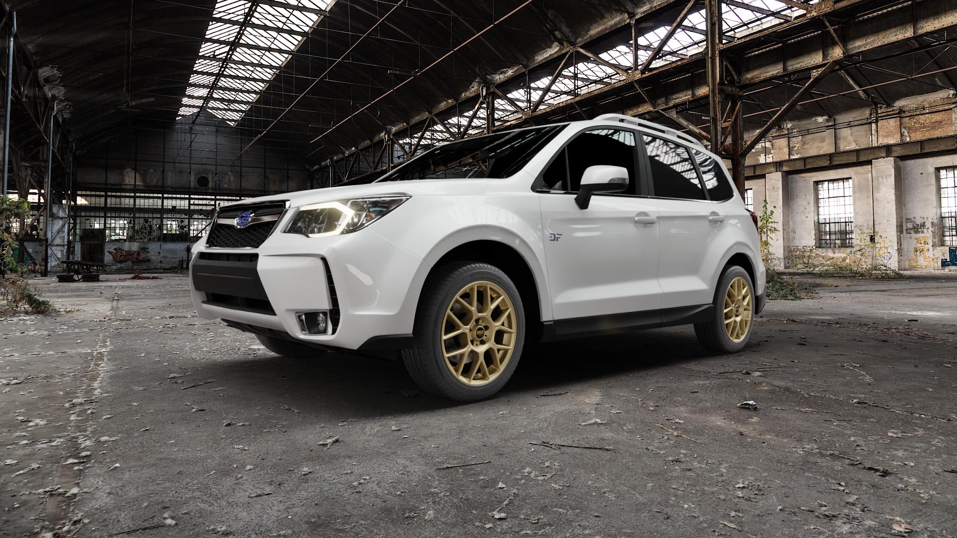 BBS XR bronze matt Felge mit Reifen in 18Zoll Winterfelge Alufelge auf weissem Subaru Forester IV Typ SJ ⬇️ mit 15mm Tieferlegung ⬇️ Old Industrial Hall_max5000mm_2022 Frontansicht_1