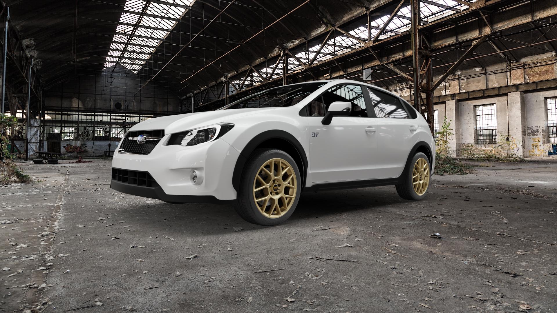 BBS XR bronze matt Felge mit Reifen in 18Zoll Winterfelge Alufelge auf weissem Subaru XV Typ G4 1,6l 84kW (114 PS) 2,0l 110kW (150 D 108kW (147 ⬇️ mit 15mm Tieferlegung ⬇️ Old Industrial Hall_max5000mm_2022 Frontansicht_1