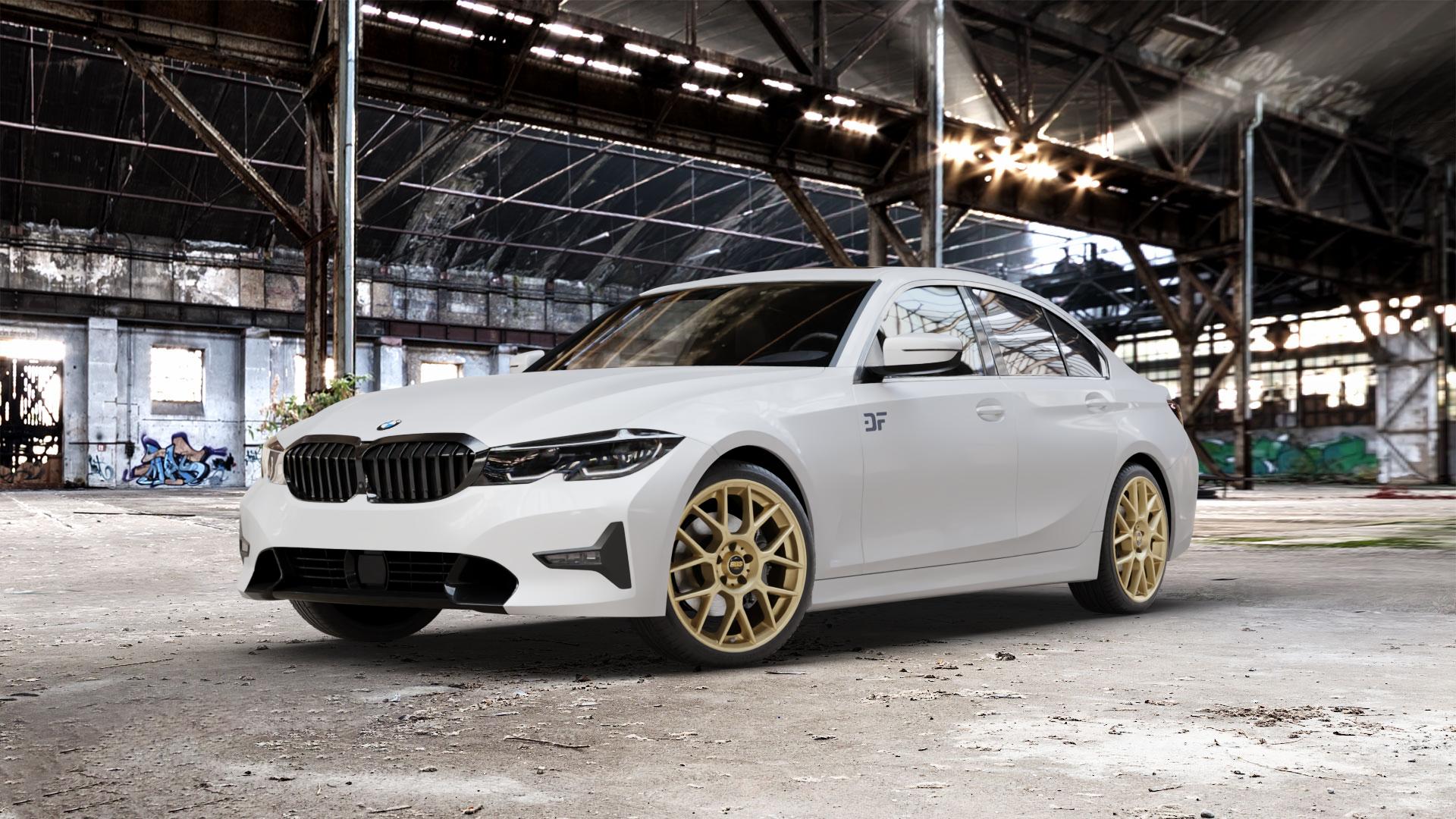 BBS XR bronze matt Felge mit Reifen in 19Zoll Winterfelge Alufelge auf weissem BMW 3er G20 Limousine (G3L) ⬇️ mit 15mm Tieferlegung ⬇️ Old Industrial Hall_max_5300mm_2024 Frontansicht_1
