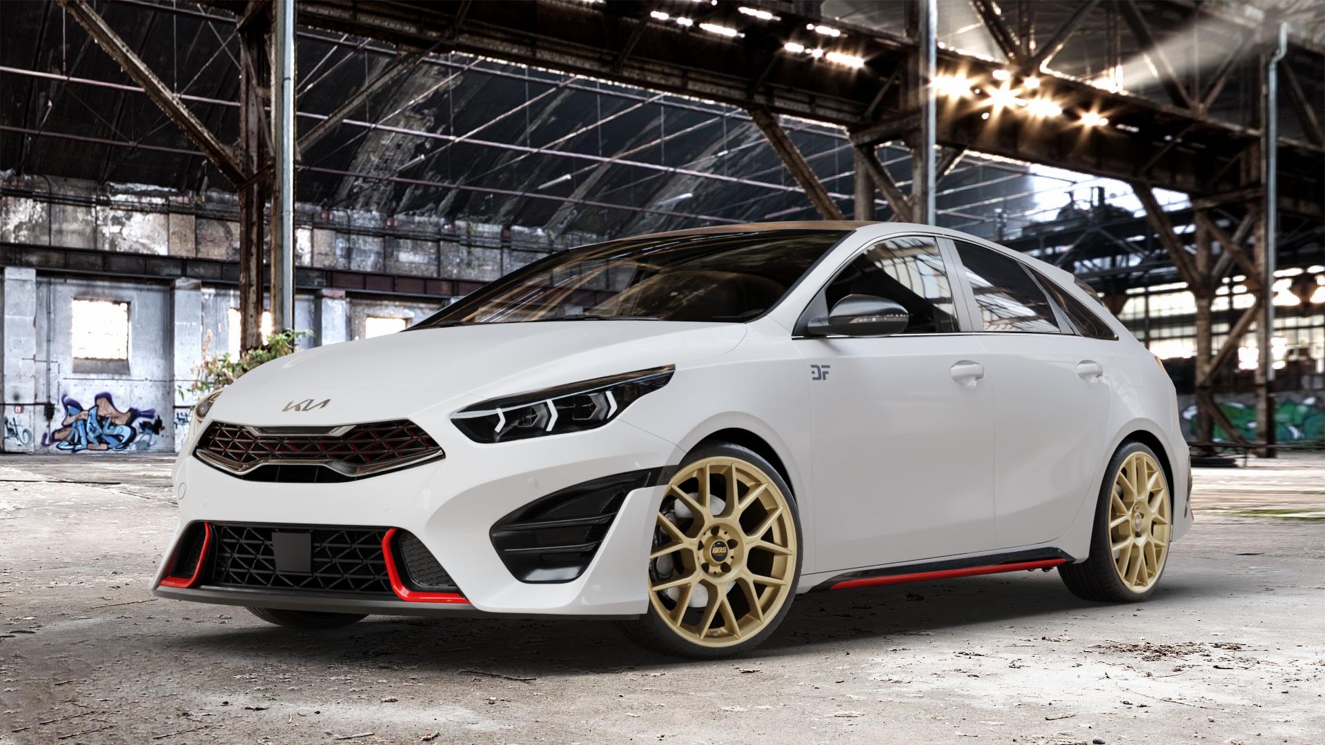 BBS XR bronze matt Felge mit Reifen in 19Zoll Winterfelge Alufelge auf weissem Kia ProCeed Typ CD Facelift Pro Cee d ⬇️ mit 15mm Tieferlegung ⬇️ Old Industrial Hall_max_4400mm_2024 Frontansicht_1