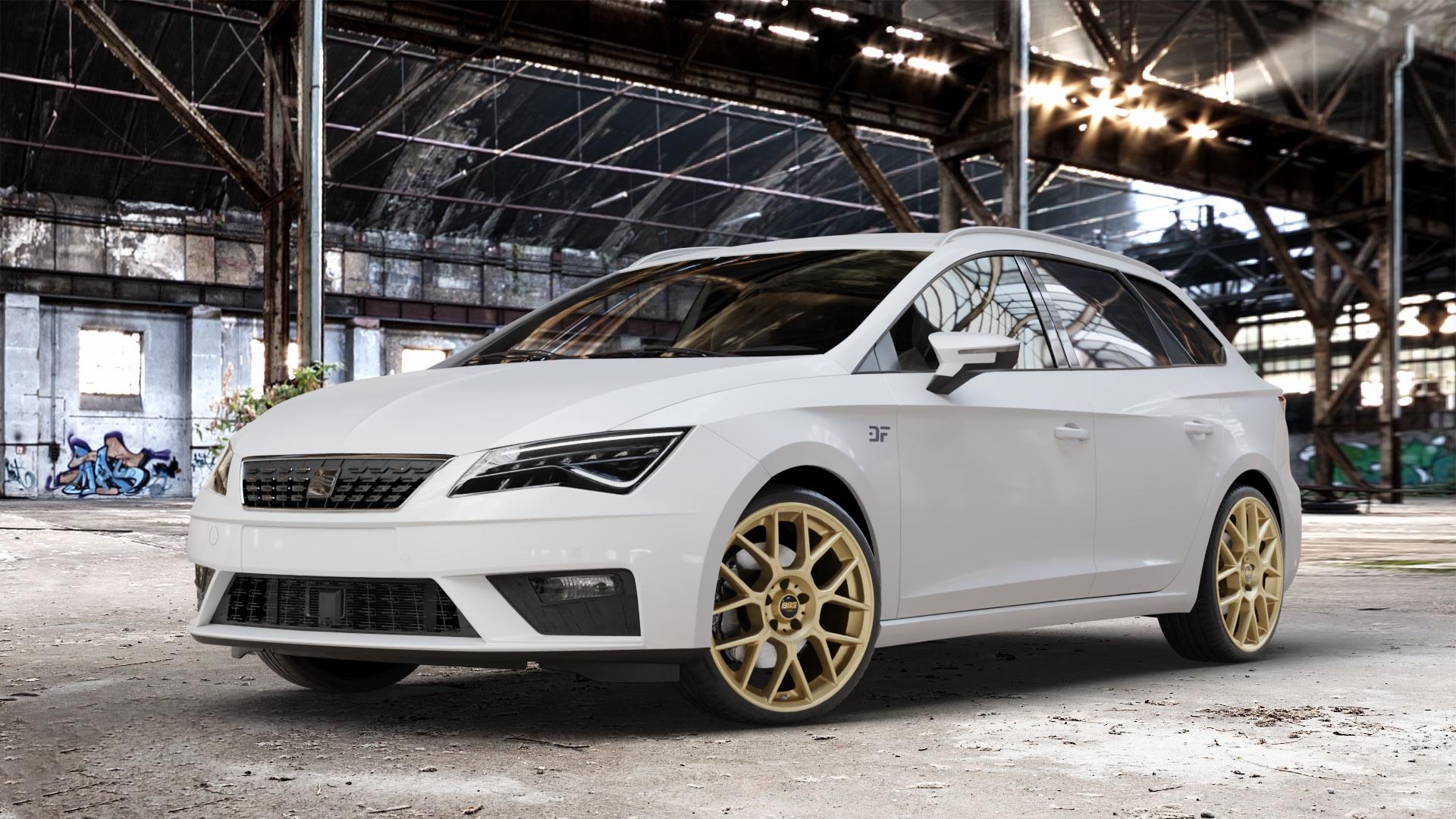 BBS XR bronze matt Felge mit Reifen in 19Zoll Winterfelge Alufelge auf weissem Seat Leon Typ 5F ST Facelift ⬇️ mit 15mm Tieferlegung ⬇️ Old Industrial Hall_max_4400mm_2024 Frontansicht_1