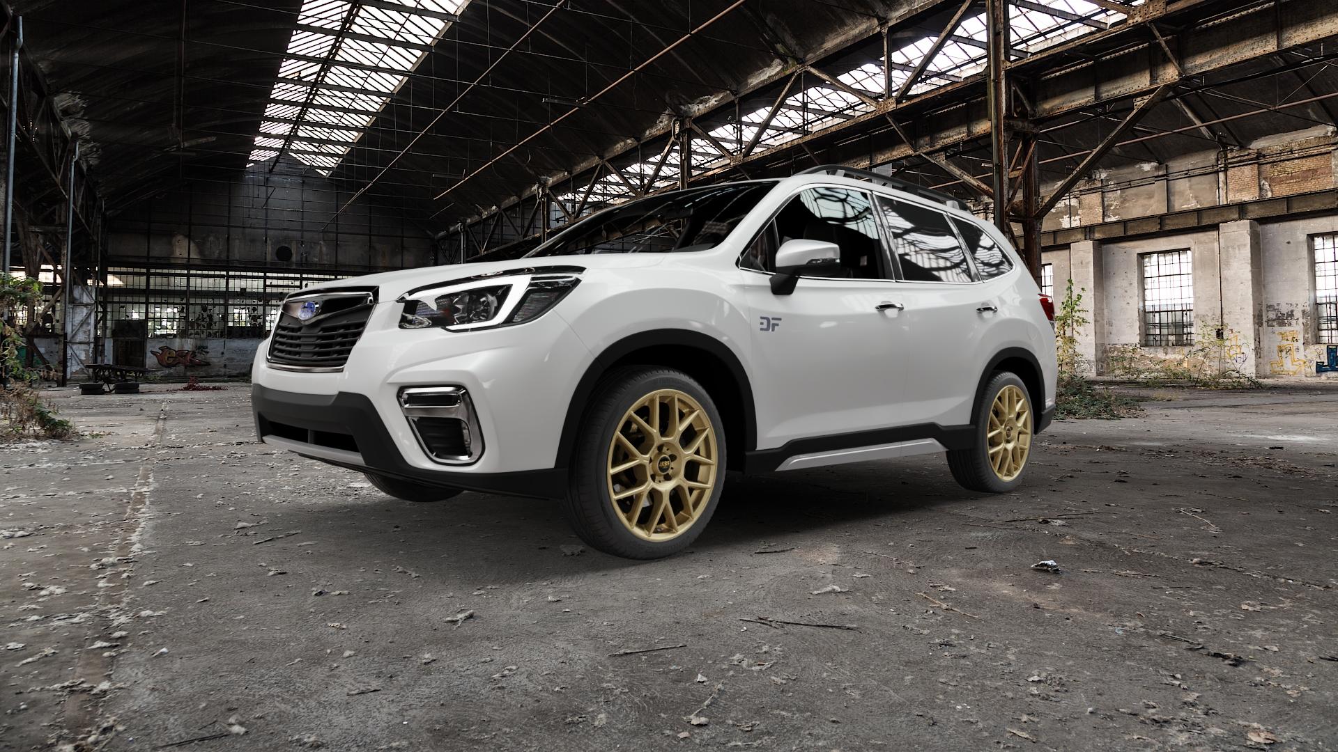 BBS XR bronze matt Felge mit Reifen in 19Zoll Winterfelge Alufelge auf weissem Subaru Forester V Typ S5 ⬇️ mit 15mm Tieferlegung ⬇️ Old Industrial Hall_max5000mm_2022 Frontansicht_1