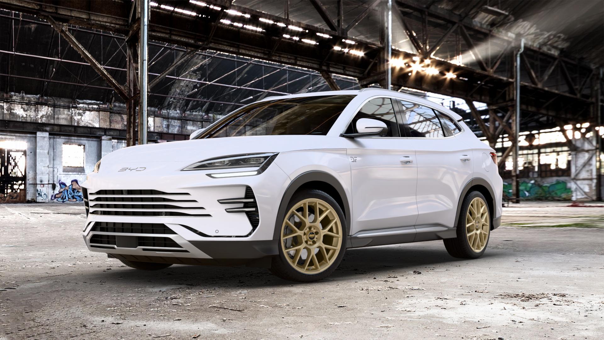 BBS XR bronze matt Felge mit Reifen in 20Zoll Winterfelge Alufelge auf weissem BYD Seal U Typ SA3 0,0l 65kW (88 PS) 70kW (95 1,5l DM-i 72kW Hybrid (98 AWD 96kW (131 SA3-E ⬇️ mit 15mm Tieferlegung ⬇️ Old Industrial Hall_max_5300mm_2024 Frontansicht_1