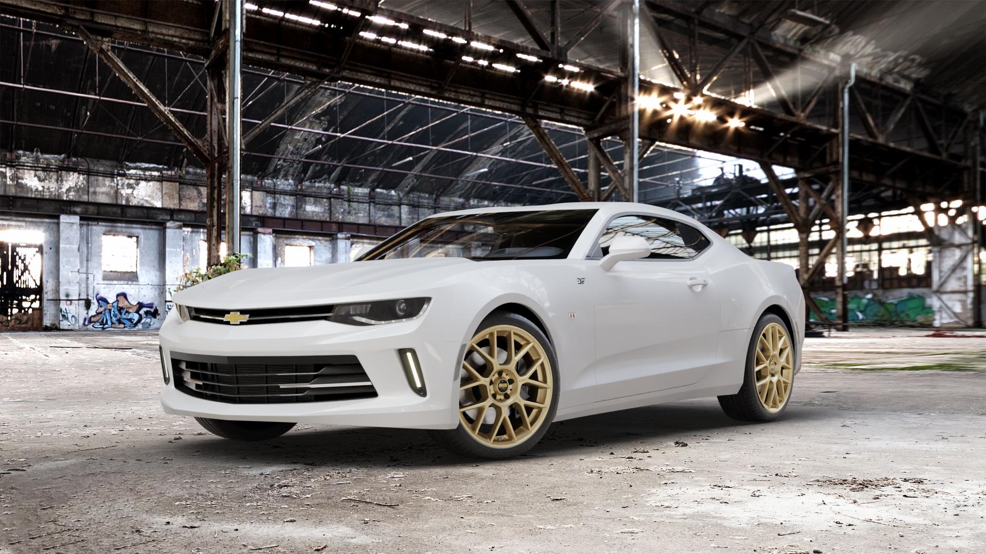 BBS XR bronze matt Felge mit Reifen in 20Zoll Winterfelge Alufelge auf weissem Chevrolet Camaro VI Typ A1XC 2,0l Turbo 202kW (275 PS) 6,2l ZL1 485kW (659 ⬇️ mit 15mm Tieferlegung ⬇️ Old Industrial Hall_max_5300mm_2024 Frontansicht_1