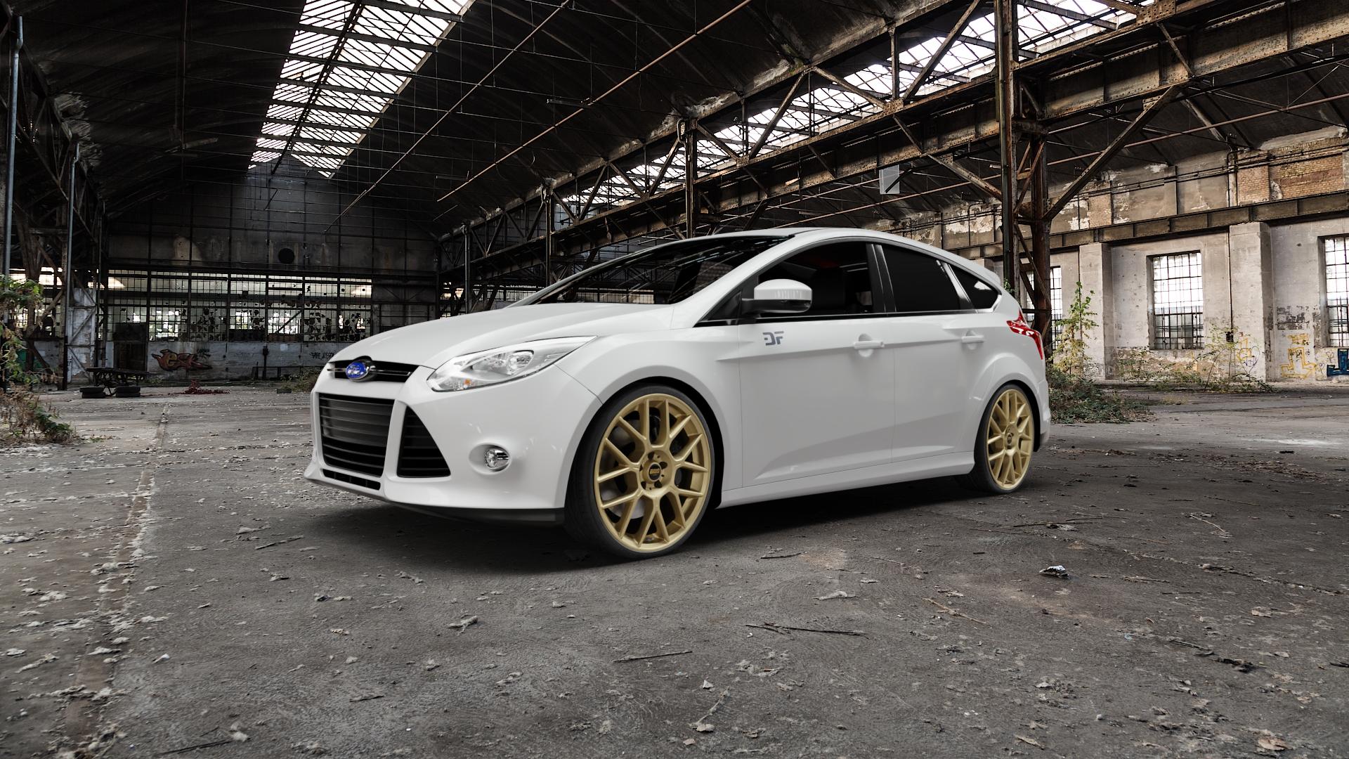 BBS XR bronze matt Felge mit Reifen in 20Zoll Winterfelge Alufelge auf weissem Ford Focus III Typ DYB (Schrägheck) (Stufenheck) Facelift ⬇️ mit 15mm Tieferlegung ⬇️ Old Industrial Hall_max5000mm_2022 Frontansicht_1