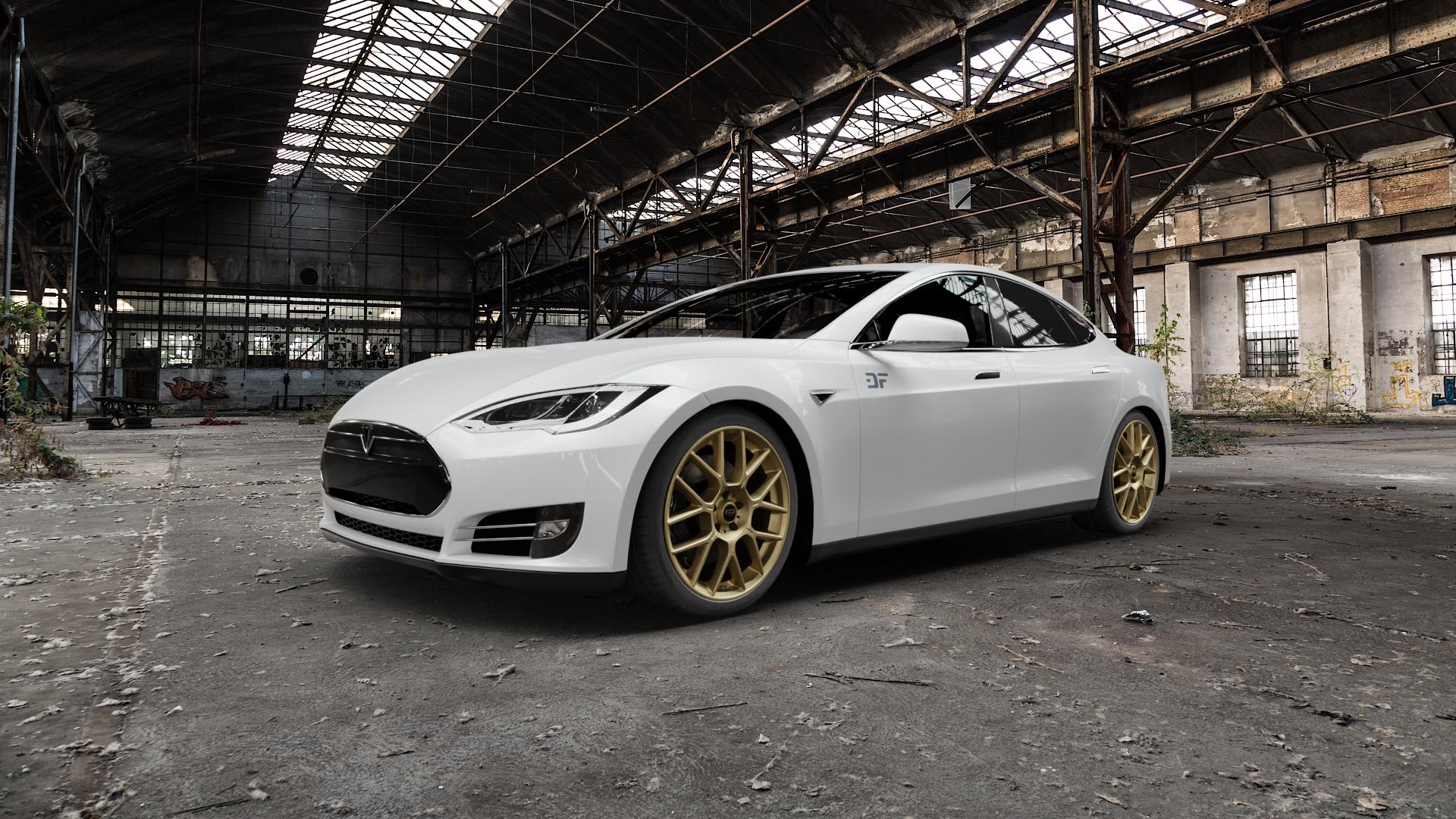BBS XR bronze matt Felge mit Reifen in 20Zoll Winterfelge Alufelge auf weissem Tesla Model S Typ 002 ⬇️ mit 15mm Tieferlegung ⬇️ Old Industrial Hall_max5000mm_2022 Frontansicht_1