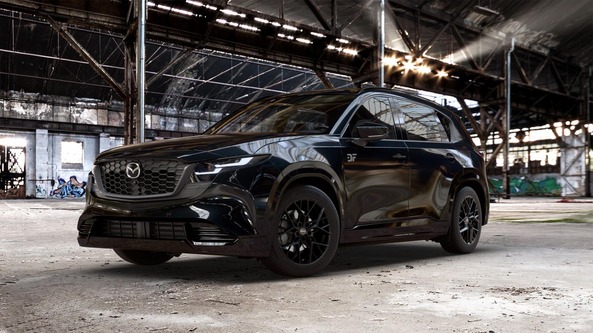 Borbet BY black matt Felge mit Reifen schwarz in 18Zoll Winterfelge Alufelge auf metallic schwarzem Mazda CX-5 Typ KM01 CX ⬇️ mit 15mm Tieferlegung ⬇️ Old Industrial Hall_max_5300mm_2024 Frontansicht_1