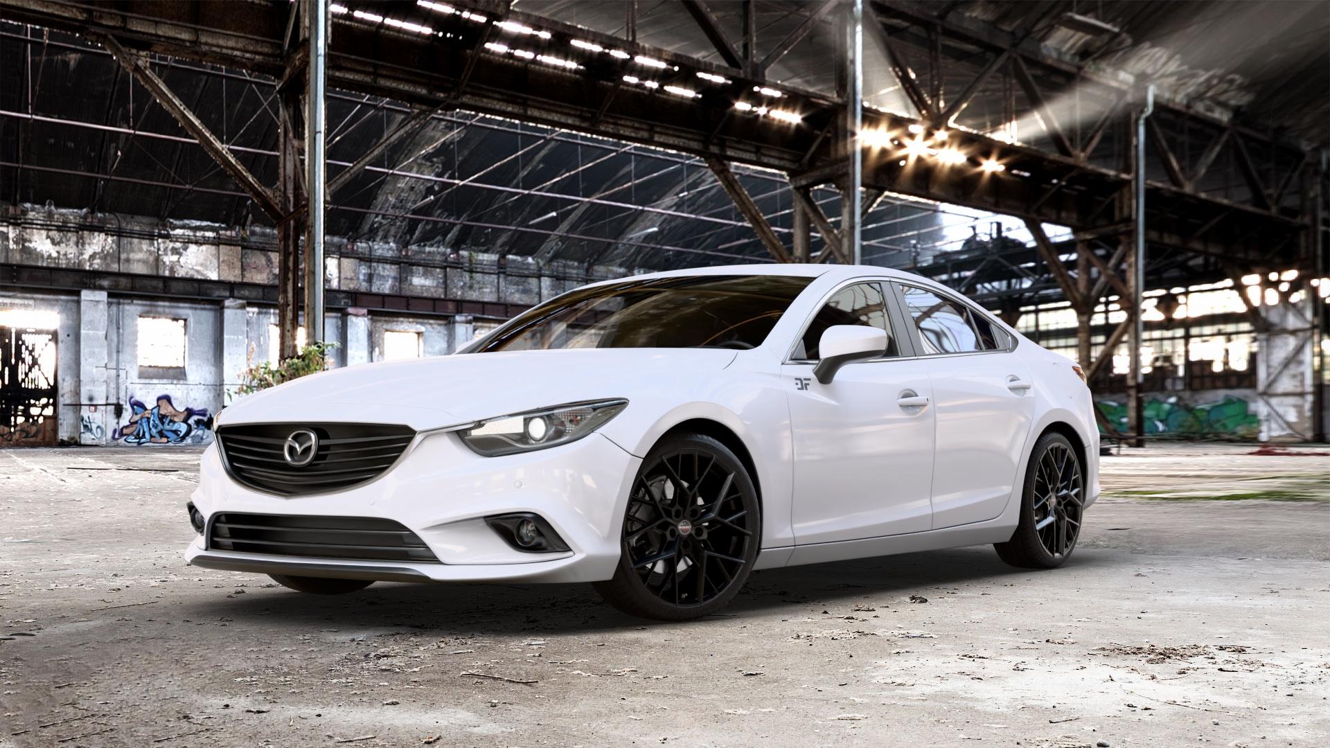 Borbet BY black matt Felge mit Reifen schwarz in 19Zoll Winterfelge Alufelge auf weissem Mazda 6 III (12-15) Limousine (GJ/GH) (15-18) (GH) Facelift (GJ) ⬇️ mit 15mm Tieferlegung ⬇️ Old Industrial Hall_max_5300mm_2024 Frontansicht_1