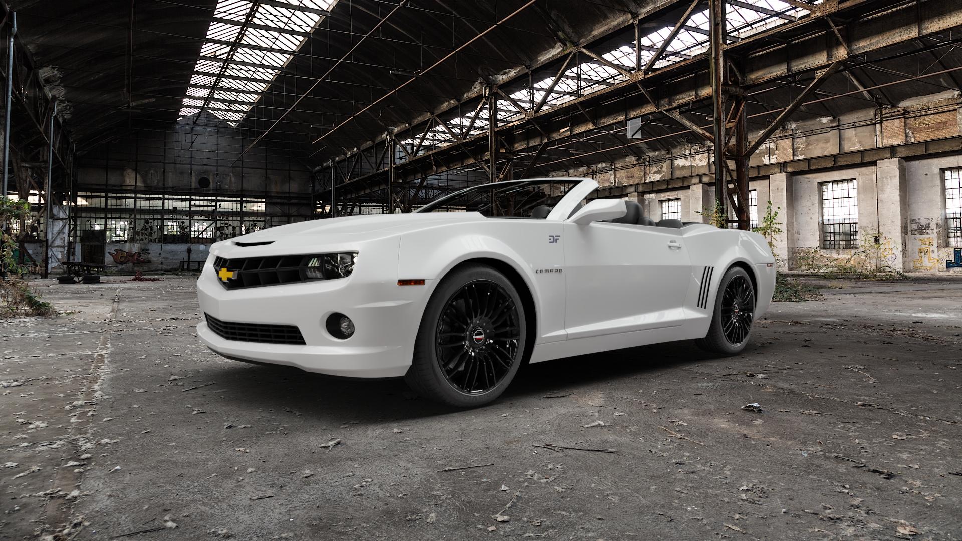 Borbet CW3 black glossy Felge mit Reifen schwarz in 20Zoll Winterfelge Alufelge auf weissem Chevrolet Camaro V Cabrio ⬇️ mit 15mm Tieferlegung ⬇️ Old Industrial Hall_max5000mm_2022 Frontansicht_1