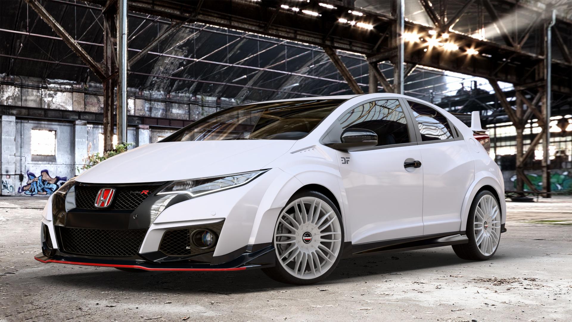 Borbet CW3 sterling silver Felge mit Reifen silber in 19Zoll Winterfelge Alufelge auf weissem Honda Civic 9 Fließheck (FK) 2,0l Type-R (FK2) 228kW (310 PS) ⬇️ mit 15mm Tieferlegung ⬇️ Old Industrial Hall_max_4400mm_2024 Frontansicht_1