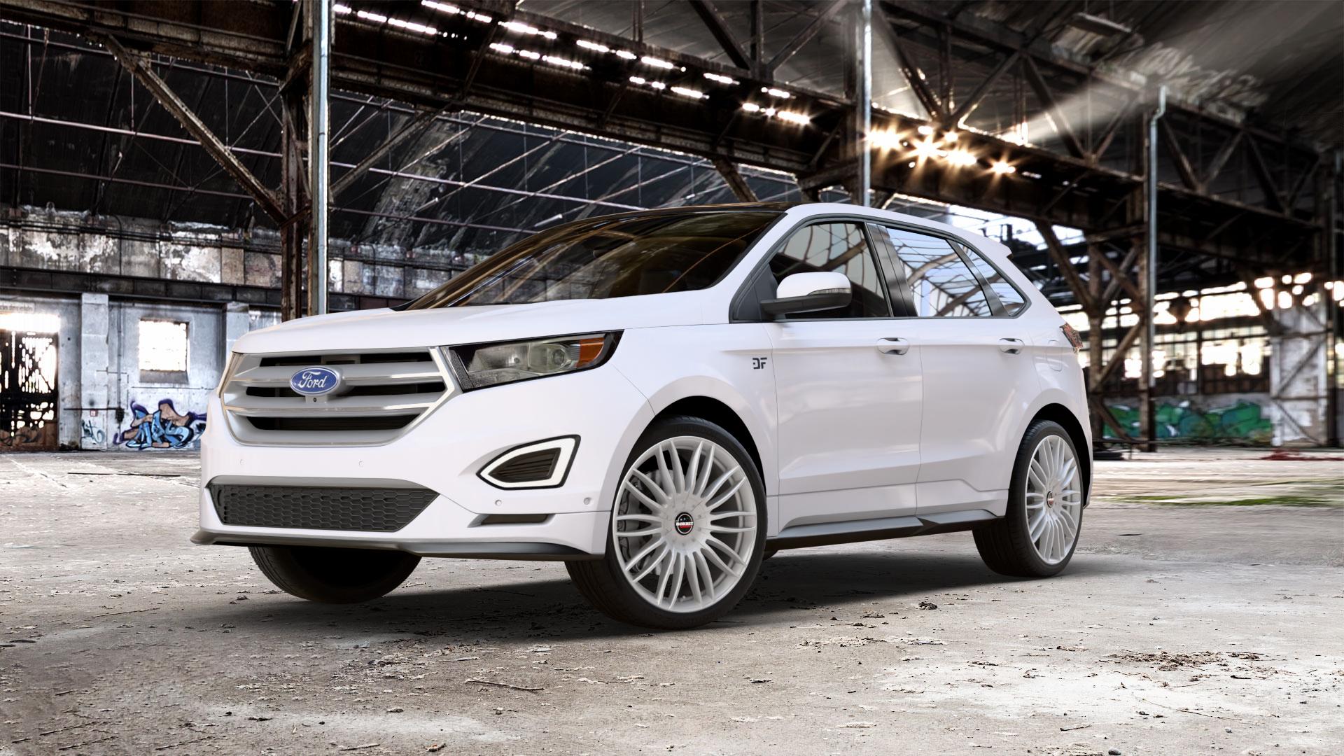 Borbet CW3 sterling silver Felge mit Reifen silber in 21Zoll Winterfelge Alufelge auf weissem Ford Edge Typ SBF 2,0l TDCi AWD 132kW (179 PS) 155kW (211 ⬇️ mit 15mm Tieferlegung ⬇️ Old Industrial Hall_max_5300mm_2024 Frontansicht_1