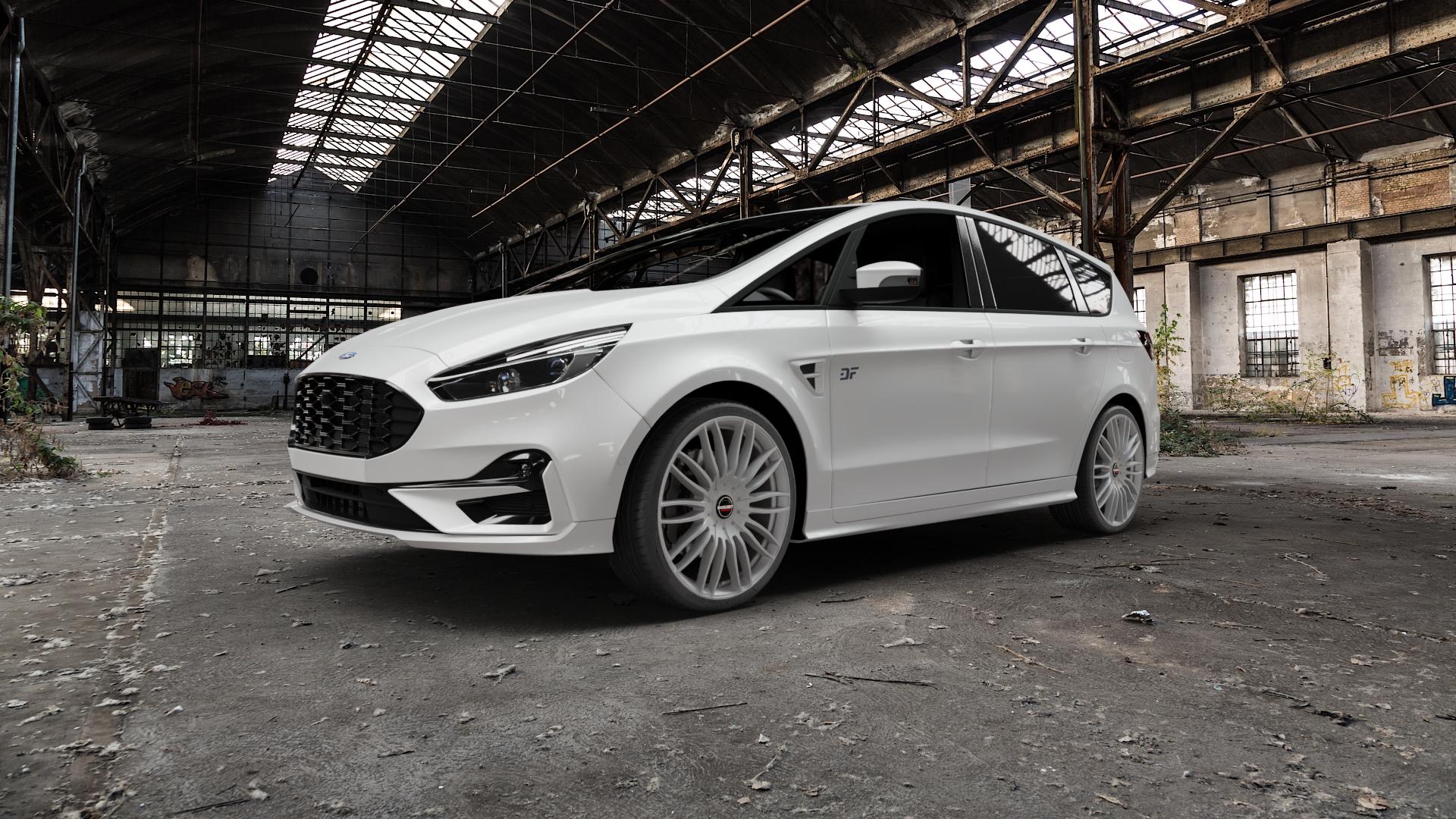 Borbet CW3 sterling silver Felge mit Reifen silber in 21Zoll Winterfelge Alufelge auf weissem Ford S-Max Typ WAH6 ⬇️ mit 15mm Tieferlegung ⬇️ Old Industrial Hall_max5000mm_2022 Frontansicht_1