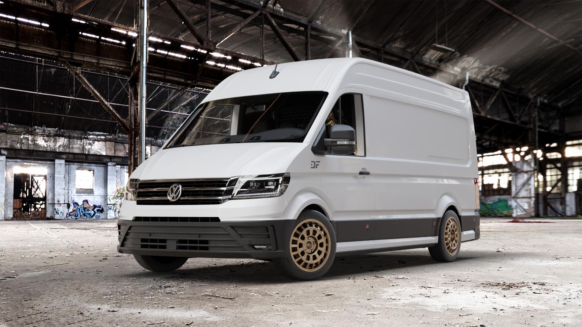 Borbet CW7 bronce matt Felge mit Reifen bronze in 18Zoll Winterfelge Alufelge auf weissem Volkswagen (VW) Crafter Typ SYN1E SZN1E SYN2E SZN2E ⬇️ mit 15mm Tieferlegung ⬇️ Old Industrial Hall_max_7000mm_2024 Frontansicht_1