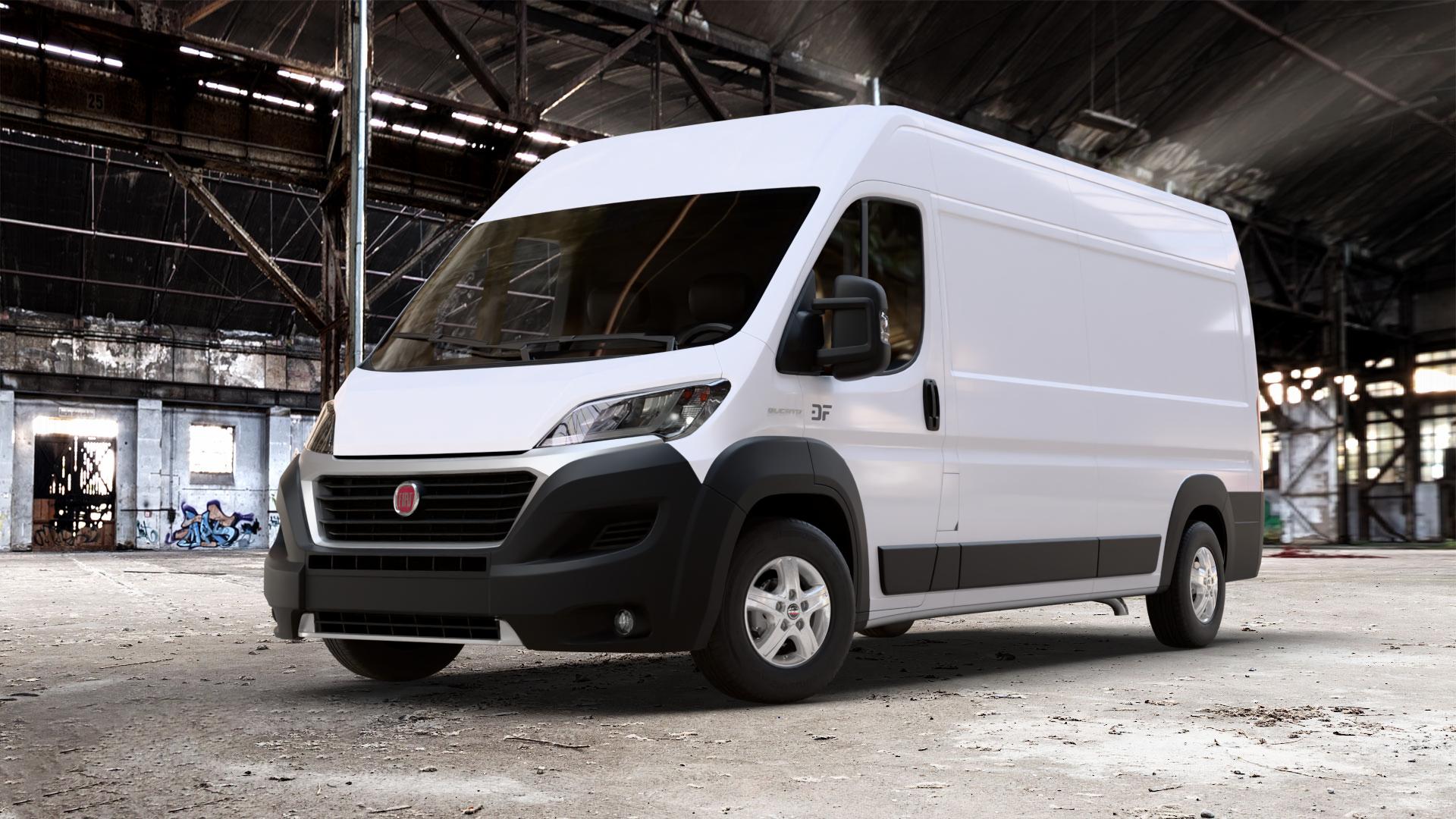 Borbet CWD crystal silver Felge mit Reifen silber in 15Zoll Winterfelge Alufelge auf weissem Fiat Ducato Kasten Typ 250 Facelift 2,0l D 85kW 115 Multijet (116 PS) 2,3l 110kW 150 (150 130kW 180 (177 96kW 130 (131 ⬇️ mit 15mm Tieferlegung ⬇️ Old Industrial Hall_max_7000mm_2024 Frontansicht_1