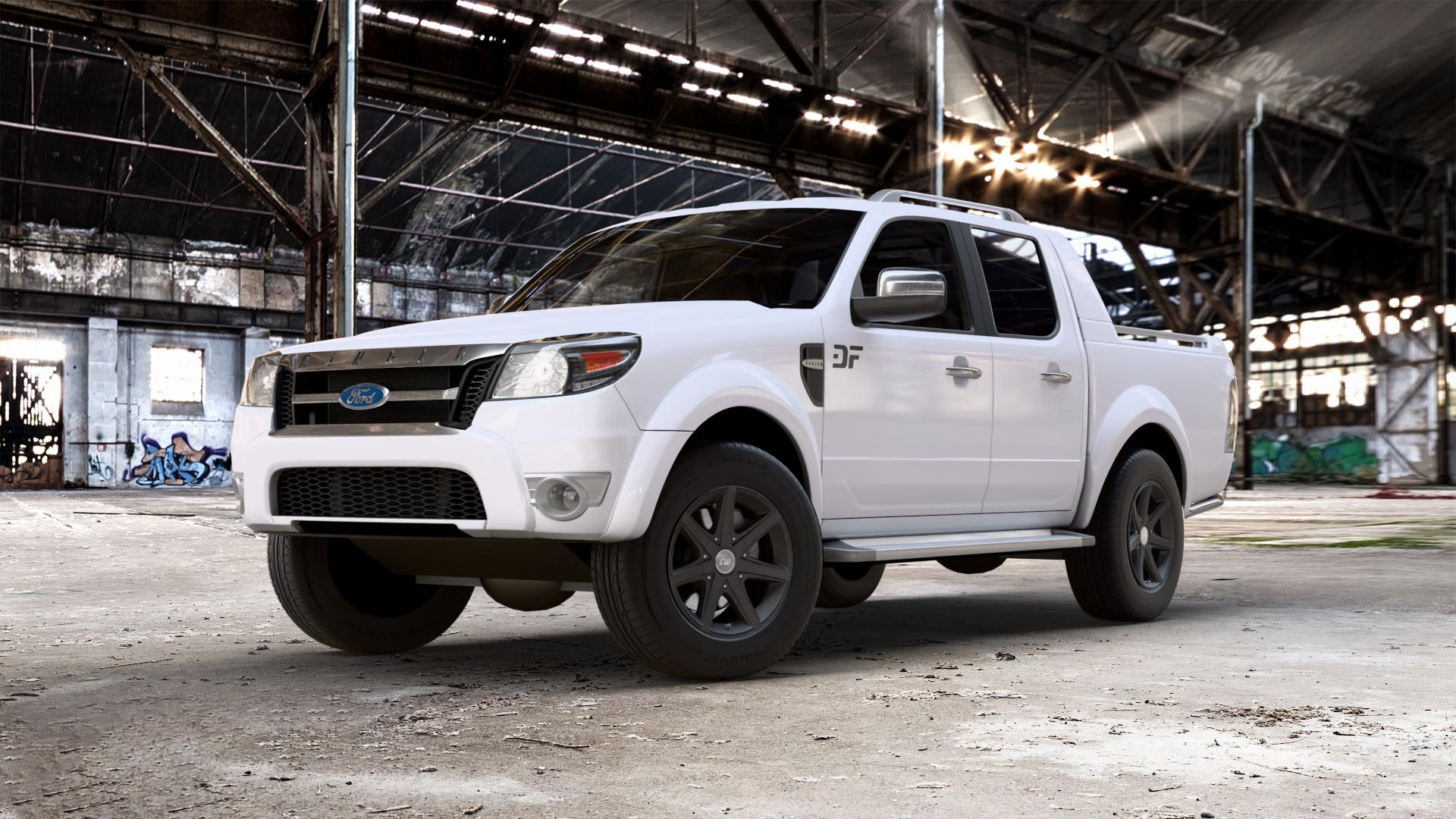 Borbet CWE black matt Felge mit Reifen schwarz in 17Zoll Winterfelge Alufelge auf weissem Ford Ranger V Typ 2AW Facelift ⬇️ mit 15mm Tieferlegung ⬇️ Old Industrial Hall_max_5300mm_2024 Frontansicht_1