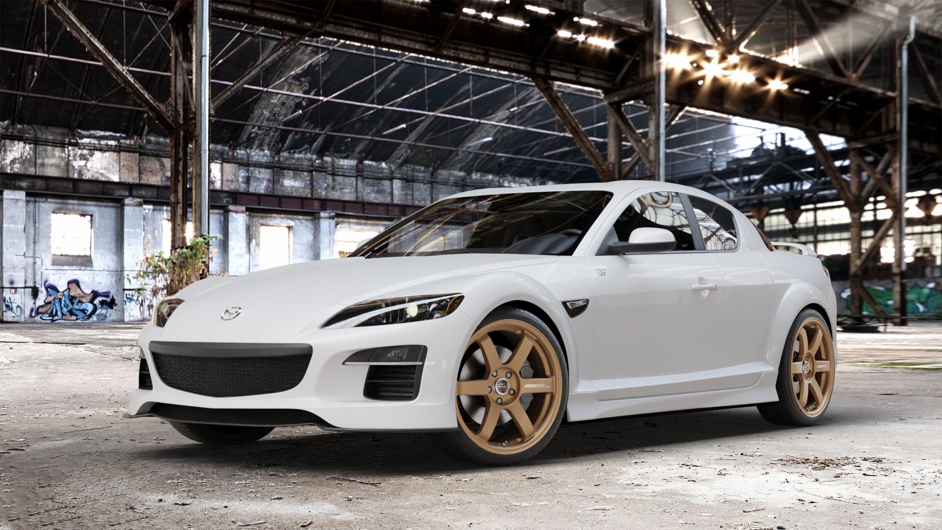 Borbet DB8GT2 bronce matt Felge mit Reifen bronze in 19Zoll Winterfelge Alufelge auf weissem Mazda RX-8 ⬇️ mit 15mm Tieferlegung ⬇️ Old Industrial Hall_max_4400mm_2024 Frontansicht_1