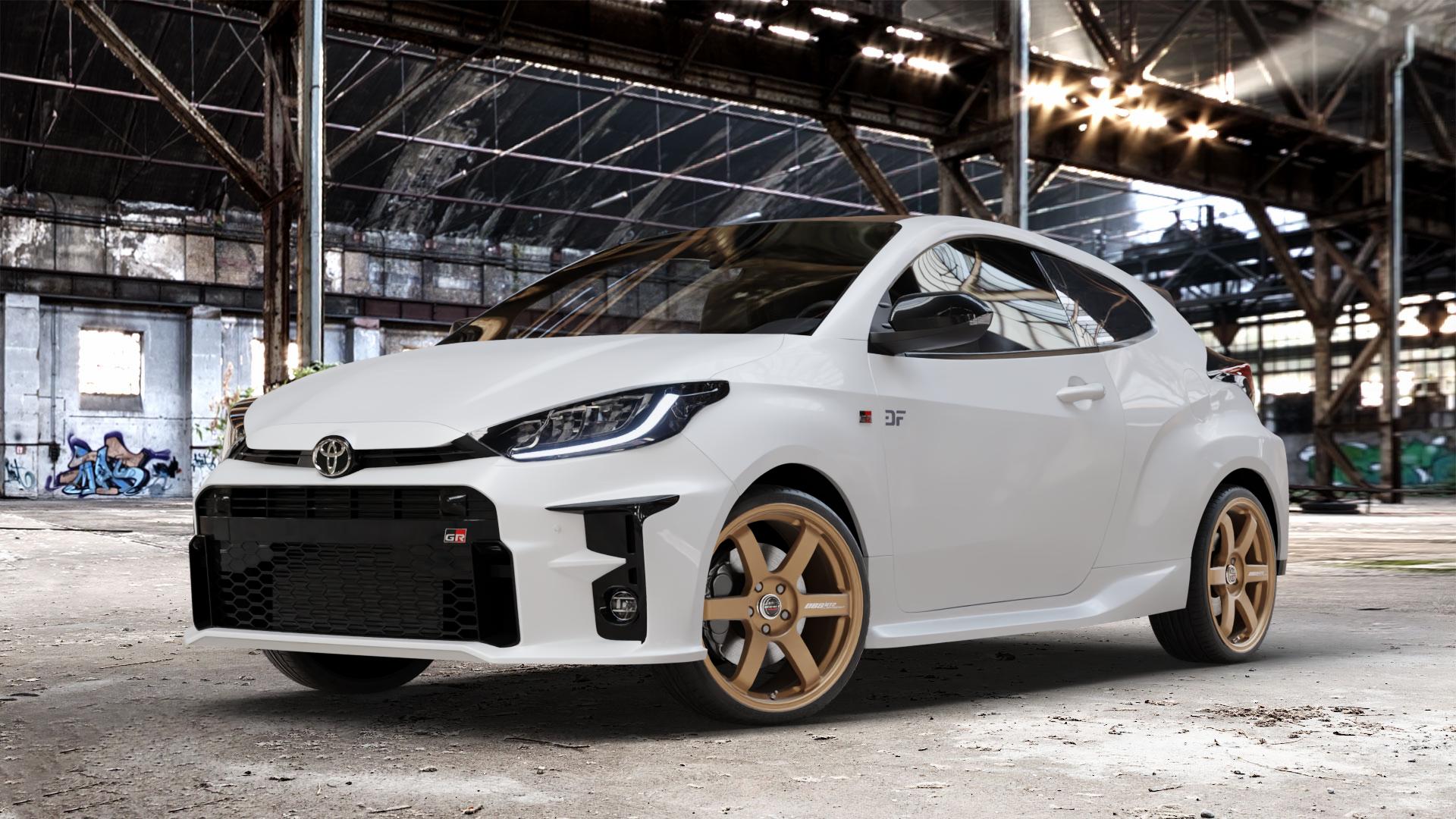 Borbet DB8GT2 bronce matt Felge mit Reifen bronze in 19Zoll Winterfelge Alufelge auf weissem Toyota Yaris IV Typ XPA1F(EU,M) l kW (0 PS) GR XPA1G(EU,M) ⬇️ mit 15mm Tieferlegung ⬇️ Old Industrial Hall_max_4400mm_2024 Frontansicht_1