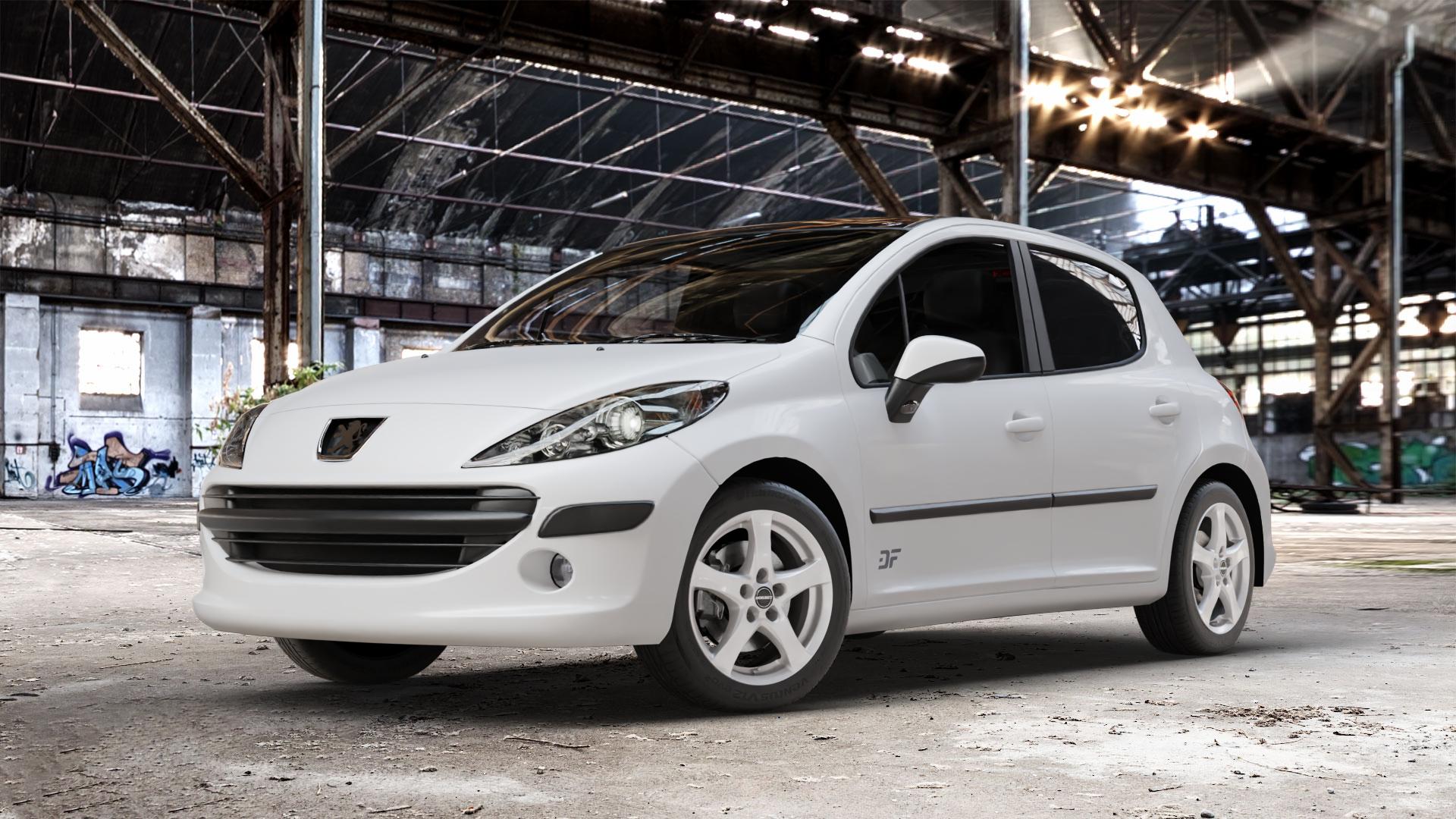 Borbet F brilliant silver Felge mit Reifen silber in 16Zoll Winterfelge Alufelge auf weissem Peugeot 207 SW Facelift ⬇️ mit 15mm Tieferlegung ⬇️ Old Industrial Hall_max_4400mm_2024 Frontansicht_1