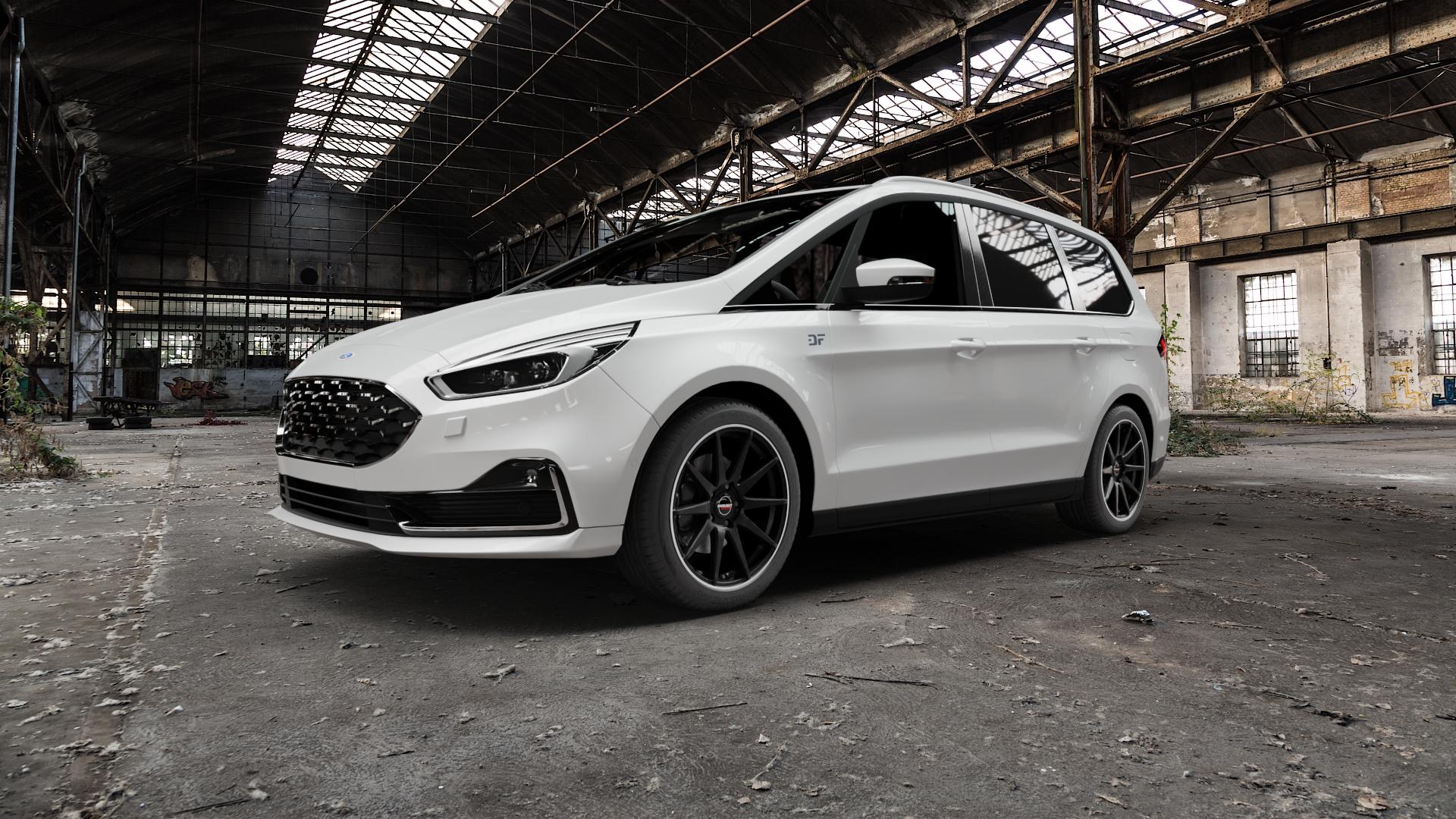 Borbet GTX black matt rim silver Felge mit Reifen silber schwarz rot in 19Zoll Winterfelge Alufelge auf weissem Ford Galaxy V Typ WAH6 ⬇️ mit 15mm Tieferlegung ⬇️ Old Industrial Hall_max5000mm_2022 Frontansicht_1