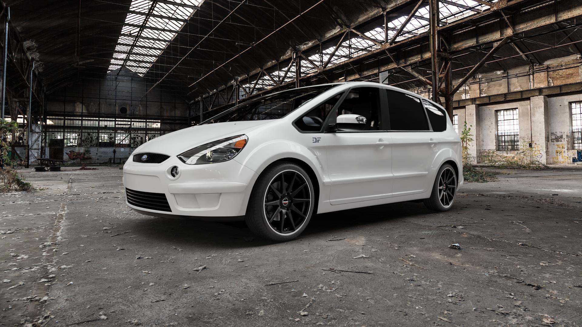 Borbet GTX black matt rim silver Felge mit Reifen silber schwarz rot in 19Zoll Winterfelge Alufelge auf weissem Ford S-Max Typ WA6 ⬇️ mit 15mm Tieferlegung ⬇️ Old Industrial Hall_max5000mm_2022 Frontansicht_1
