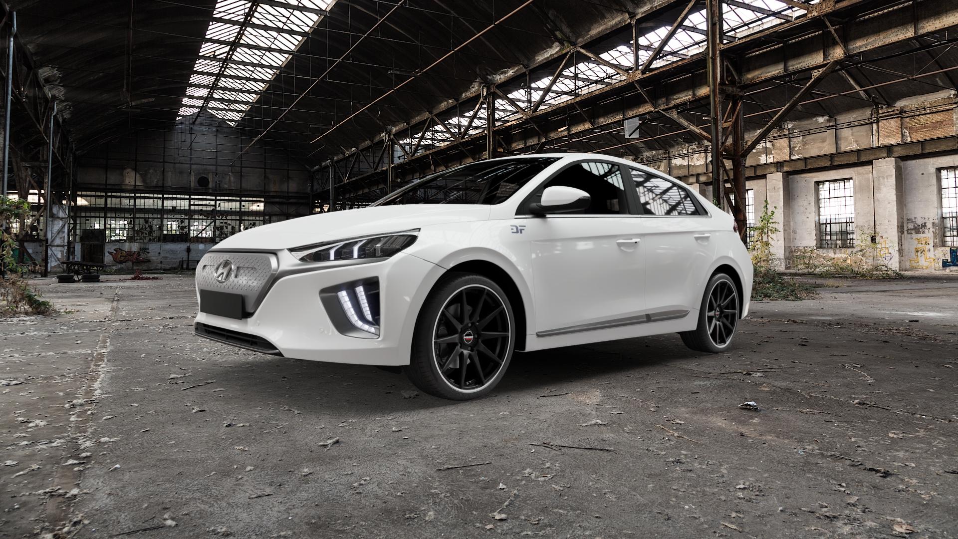 Borbet GTX black matt rim silver Felge mit Reifen silber schwarz rot in 19Zoll Winterfelge Alufelge auf weissem Hyundai Ioniq Typ AE Facelift ⬇️ mit 15mm Tieferlegung ⬇️ Old Industrial Hall_max5000mm_2022 Frontansicht_1
