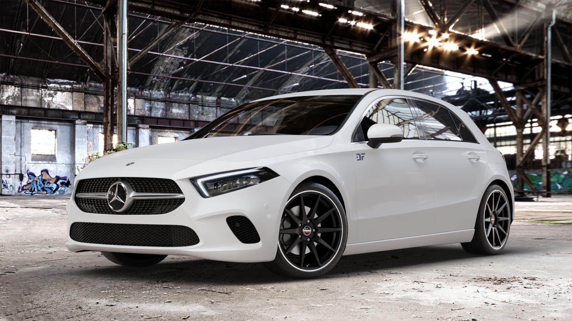 Borbet GTX black matt rim silver Felge mit Reifen silber schwarz rot in 19Zoll Winterfelge Alufelge auf weissem Mercedes A-Klasse IV Typ 177 (F2A) Schrägheck 2,0l A 250 165kW (224 PS) 1,3l 200 120kW (163 1,5l 180d 85kW (116 160 80kW (109 180 100kW (136 220 140kW (190 4Mat ⬇️ mit 15mm Tieferlegung ⬇️ Old Industrial Hall_max_4400mm_2024 Frontansicht_1