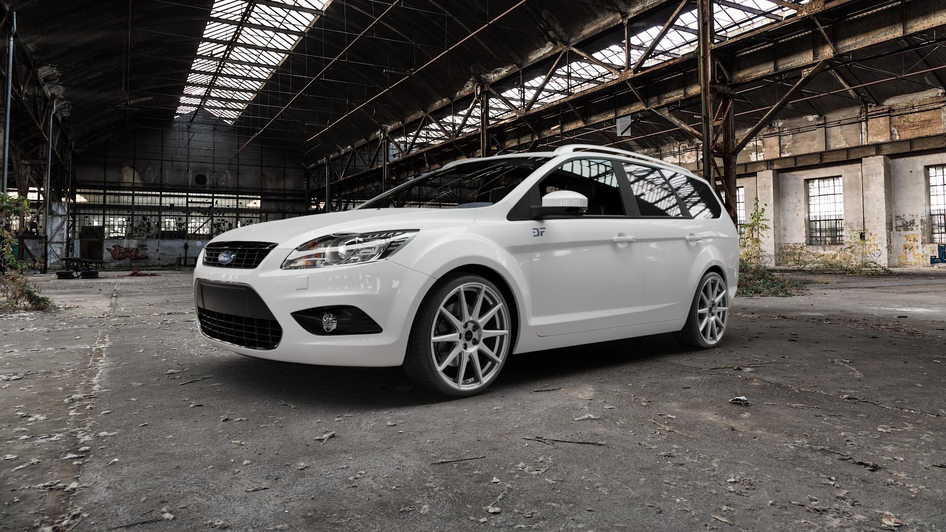 Borbet GTX titan glossy Felge mit Reifen grau in 19Zoll Winterfelge Alufelge auf weissem Ford Focus II Typ DA3 (Turnier) ⬇️ mit 15mm Tieferlegung ⬇️ Old Industrial Hall_max5000mm_2022 Frontansicht_1