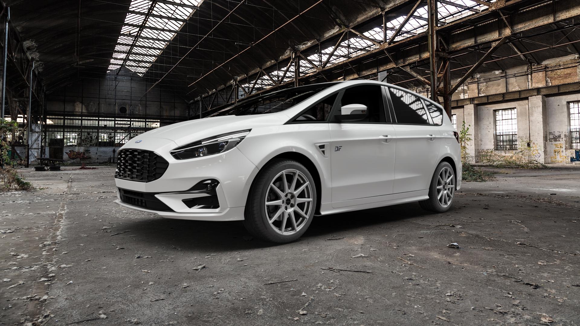 Borbet GTX titan glossy Felge mit Reifen grau in 19Zoll Winterfelge Alufelge auf weissem Ford S-Max Typ WAH6 ⬇️ mit 15mm Tieferlegung ⬇️ Old Industrial Hall_max5000mm_2022 Frontansicht_1