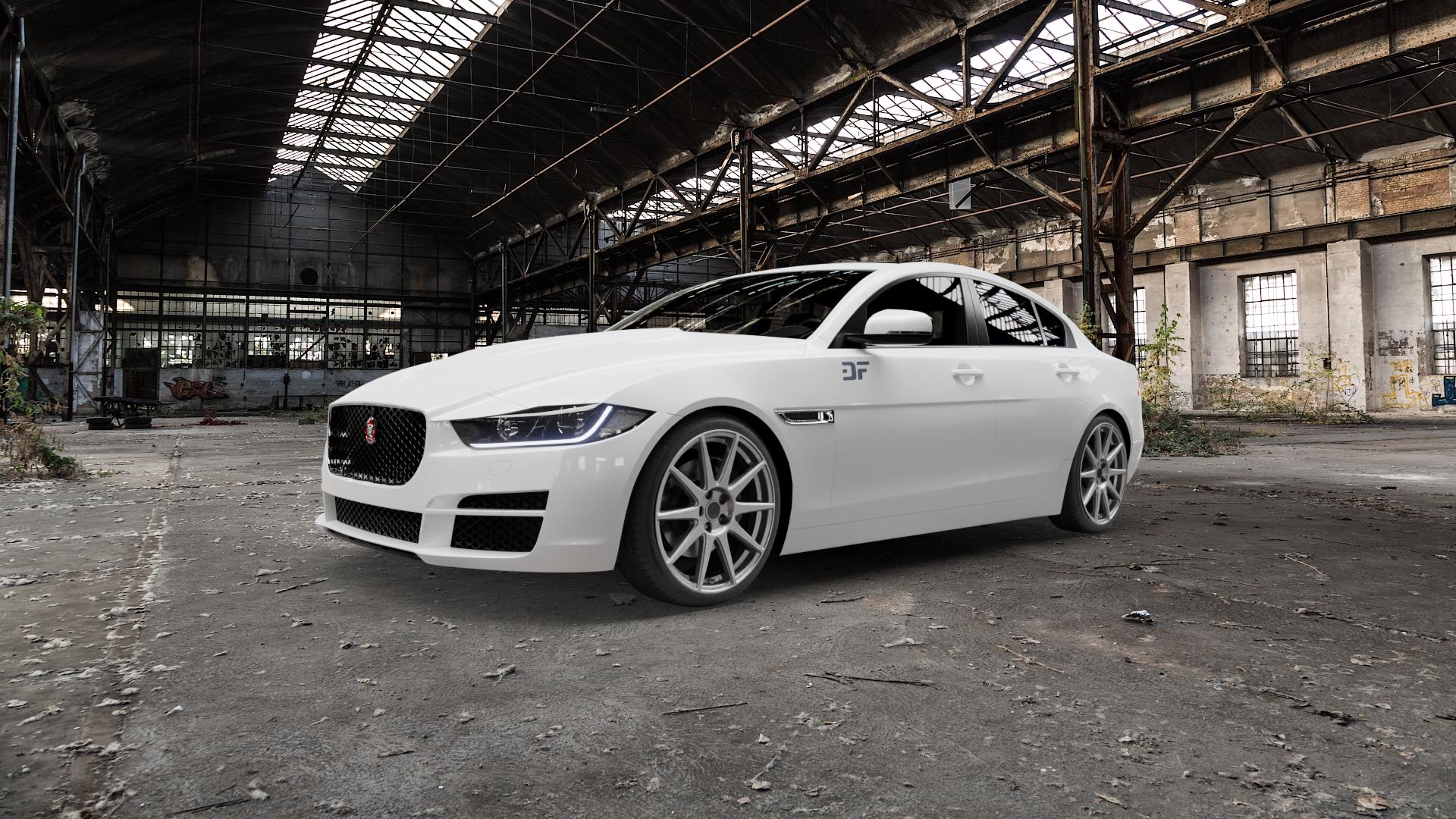 Borbet GTX titan glossy Felge mit Reifen grau in 19Zoll Winterfelge Alufelge auf weissem Jaguar XE Typ JA ⬇️ mit 15mm Tieferlegung ⬇️ Old Industrial Hall_max5000mm_2022 Frontansicht_1