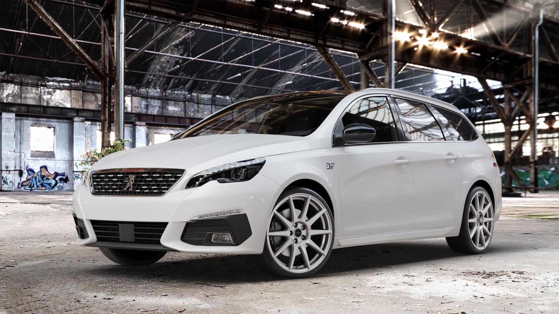 Borbet GTX titan glossy Felge mit Reifen grau in 19Zoll Winterfelge Alufelge auf weissem Peugeot 308 SW II Typ L Facelift ⬇️ mit 15mm Tieferlegung ⬇️ Old Industrial Hall_max_4400mm_2024 Frontansicht_1