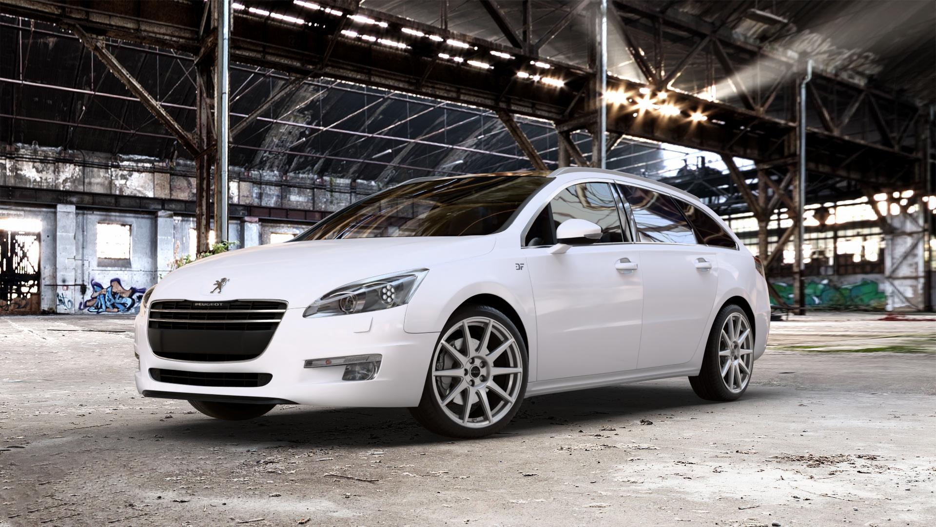 Borbet GTX titan glossy Felge mit Reifen grau in 19Zoll Winterfelge Alufelge auf weissem Peugeot 508 Typ 8 SW ⬇️ mit 15mm Tieferlegung ⬇️ Old Industrial Hall_max_5300mm_2024 Frontansicht_1