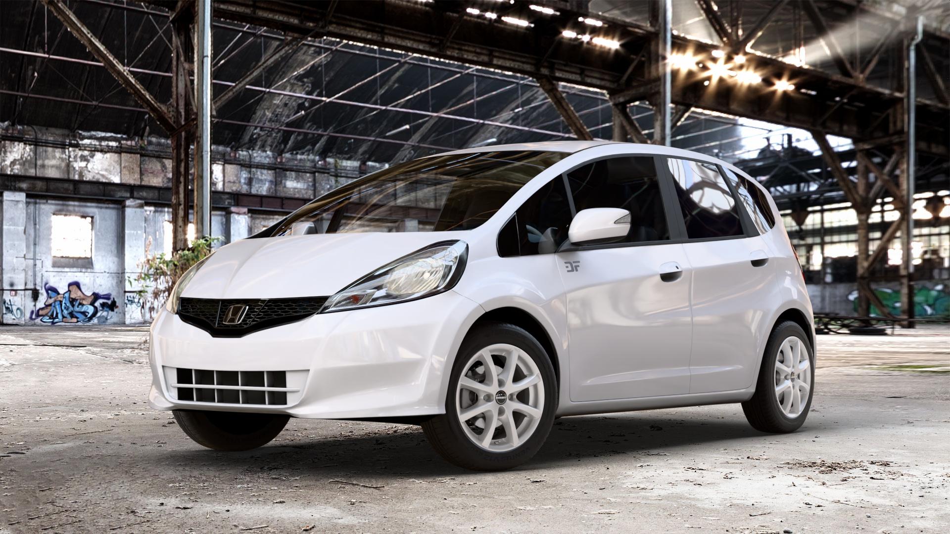 Borbet LV4 crystal silver Felge mit Reifen silber in 15Zoll Winterfelge Alufelge auf weissem Honda Jazz III Facelift (GG, GE) 1,4l i-VTEC 73kW GG6 (99 PS) GE6 GG3 1,2l 66kW GG1 (90 GG5 GG2 1,3l IMA Hybrid 65kW GP1 (88 ⬇️ mit 15mm Tieferlegung ⬇️ Old Industrial Hall_max_4400mm_2024 Frontansicht_1