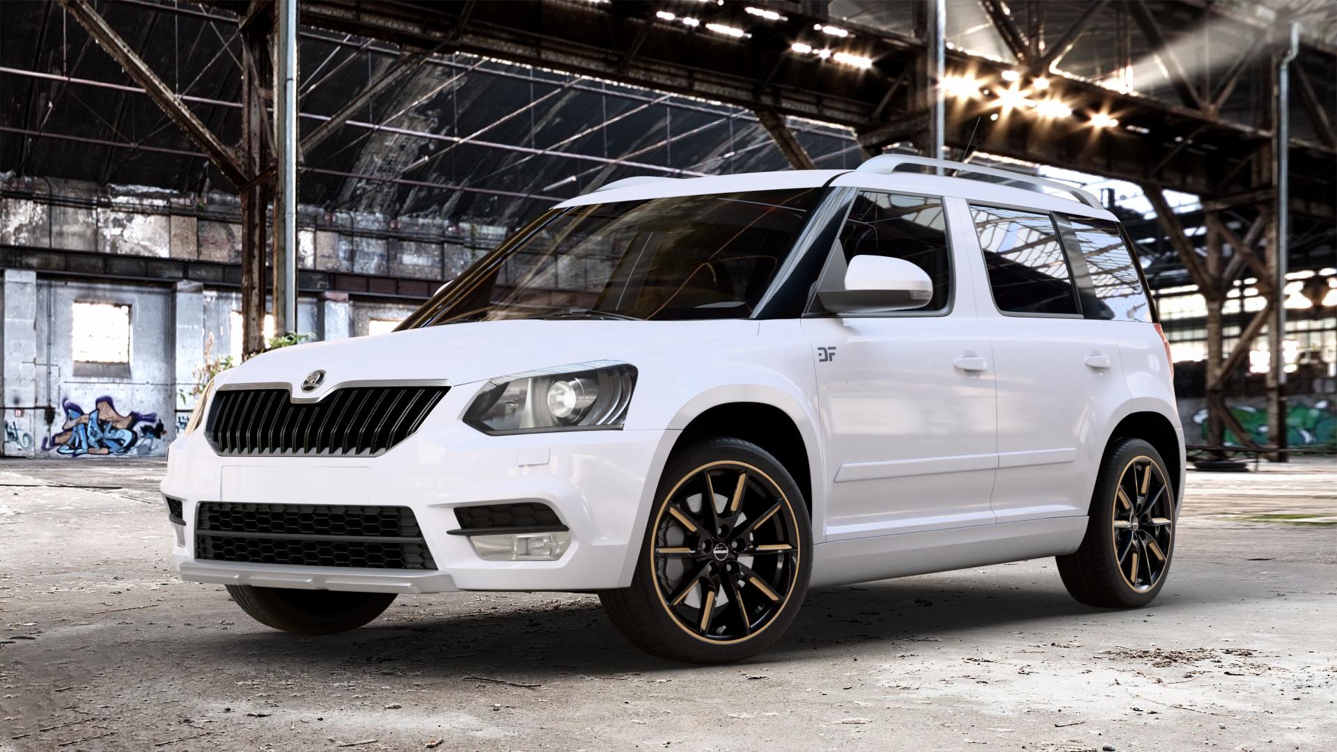 Borbet LX18 black glossy gold spoke rim Felge mit Reifen schwarz mehrfarbig in 18Zoll Winterfelge Alufelge auf weissem Skoda Yeti 2,0l TDI 81kW 4WD (110 PS) 1,2l TSI 1,4l 92kW (125 110kW (150 ⬇️ mit 15mm Tieferlegung ⬇️ Old Industrial Hall_max_4400mm_2024 Frontansicht_1