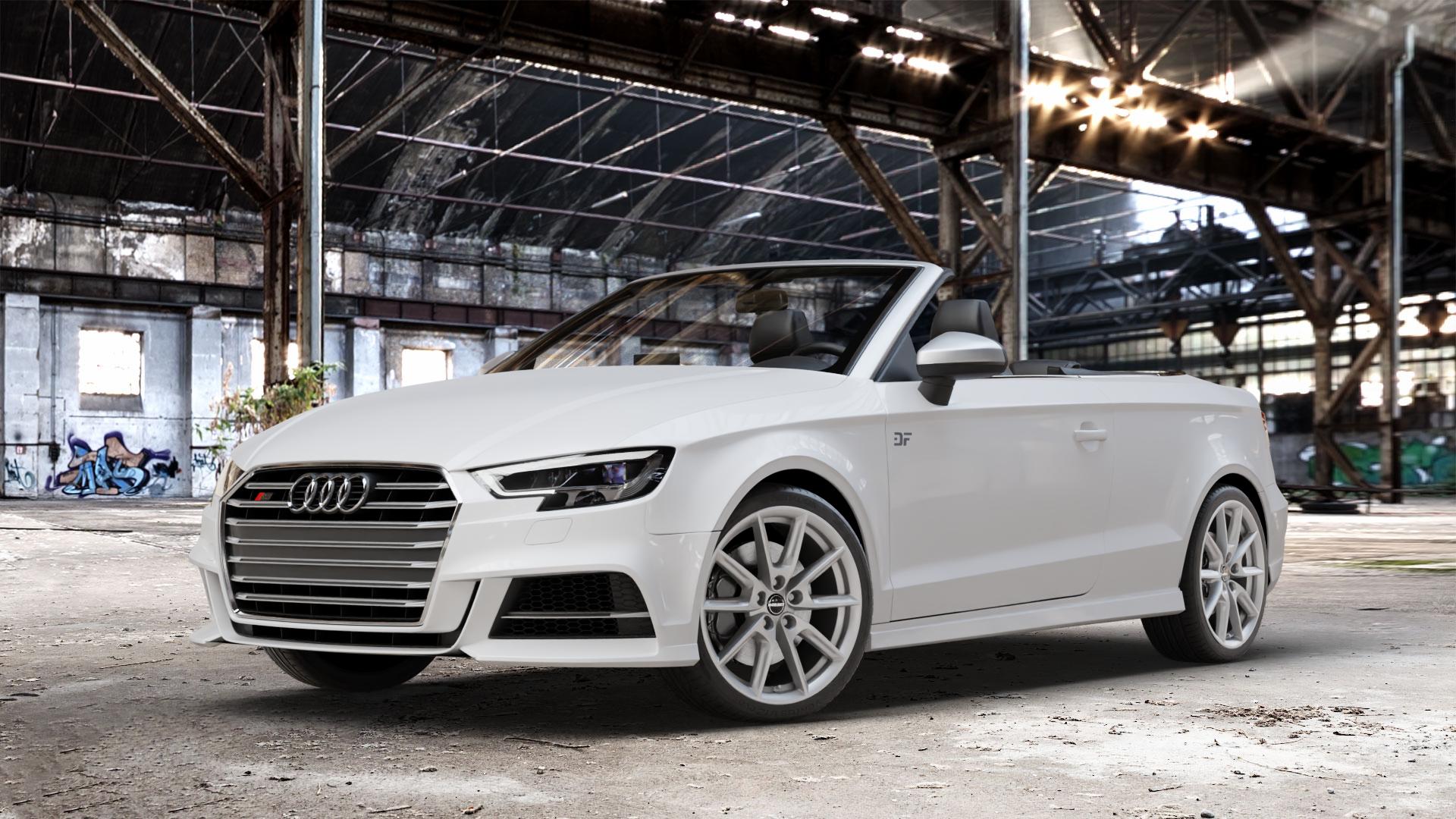 Borbet LX18 grey glossy Felge mit Reifen grau in 18Zoll Winterfelge Alufelge auf weissem Audi A3 Typ 8V (Cabriolet) Facelift 2,0l TFSI quattro 213kW S3 (290 PS) 228kW (310 ⬇️ mit 15mm Tieferlegung ⬇️ Old Industrial Hall_max_4400mm_2024 Frontansicht_1