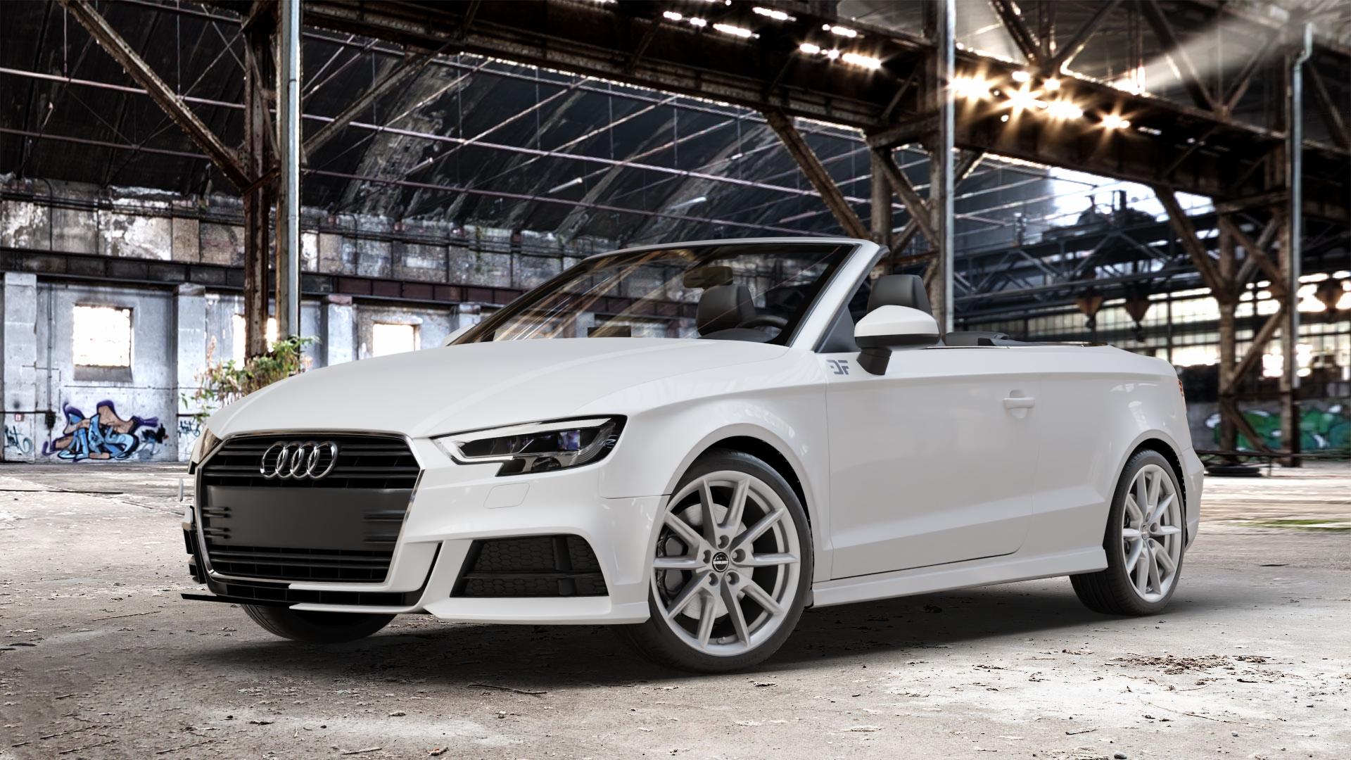 Borbet LX18 grey glossy Felge mit Reifen grau in 18Zoll Winterfelge Alufelge auf weissem Audi A3 Typ 8V (Cabriolet) Facelift ⬇️ mit 15mm Tieferlegung ⬇️ Old Industrial Hall_max_4400mm_2024 Frontansicht_1