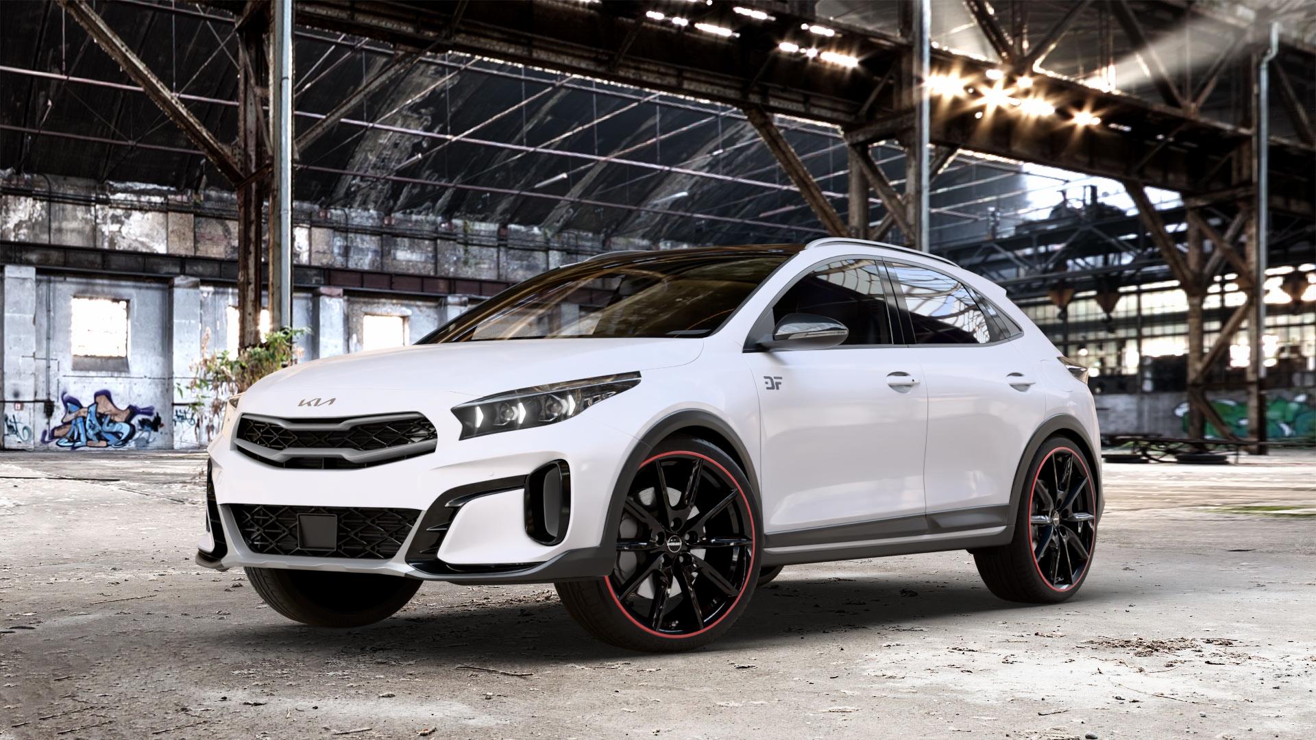 Borbet LX19 black glossy rim red Felge mit Reifen schwarz rot mehrfarbig in 19Zoll Winterfelge Alufelge auf weissem Kia XCeed Typ CD Facelift 1,0l T-GDI 88kW (120 PS) 1,5l 118kW Mild-Hybrid (160 1,6l GDI 77kW Hybrid (105 CRDi 100kW (136 150kW (204 103kW (140 ⬇️ mit 15mm Tieferlegung ⬇️ Old Industrial Hall_max_4400mm_2024 Frontansicht_1