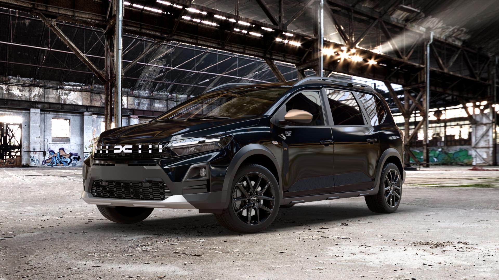 Borbet N black glossy Felge mit Reifen schwarz in 17Zoll Winterfelge Alufelge auf schwarzem Dacia Jogger Typ DJF Facelift ⬇️ mit 15mm Tieferlegung ⬇️ Old Industrial Hall_max_5300mm_2024 Frontansicht_1
