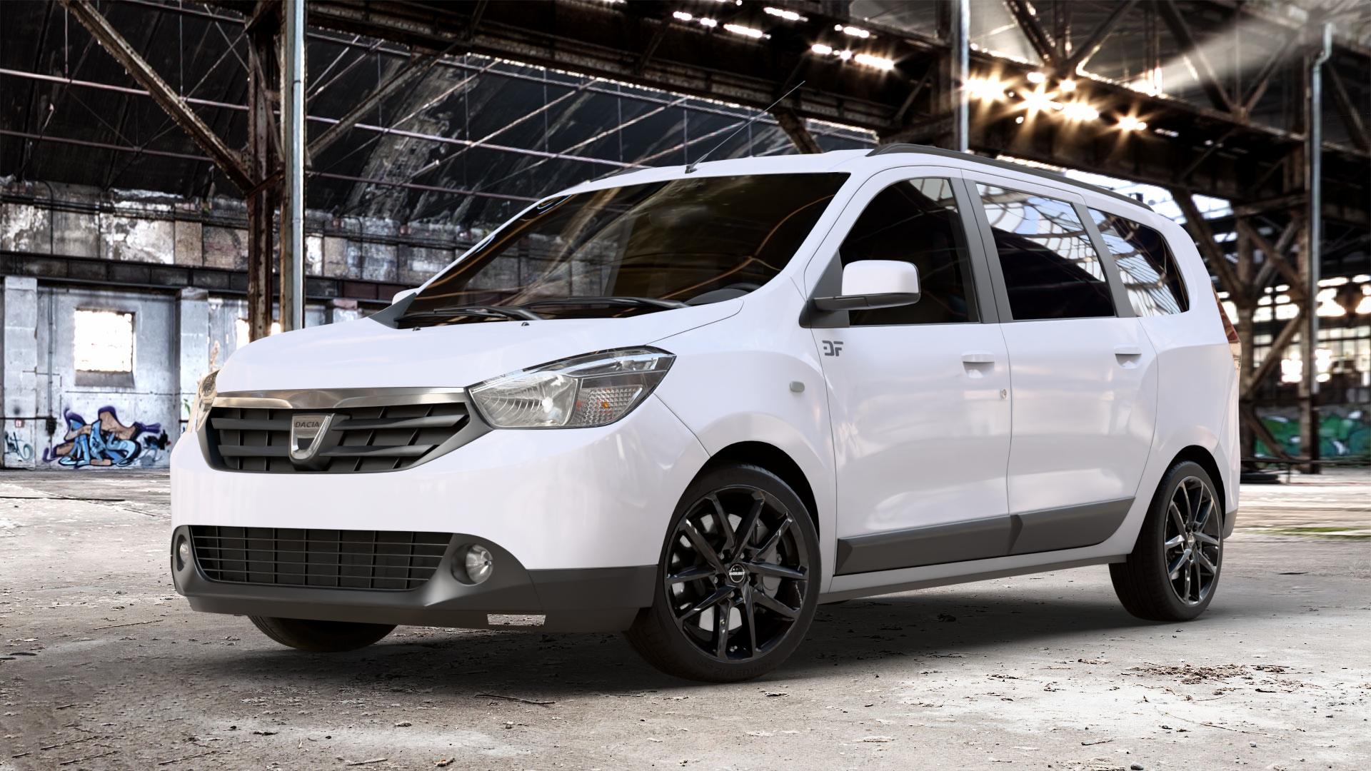 Borbet N black glossy Felge mit Reifen schwarz in 17Zoll Winterfelge Alufelge auf weissem Dacia Lodgy Typ SD 1,6l MPI 61kW (83 PS) 1,2l TCe 85kW (116 1,5l dCi 66kW (90 79kW (107 80kW (109 75kW (102 LPG ⬇️ mit 15mm Tieferlegung ⬇️ Old Industrial Hall_max_4400mm_2024 Frontansicht_1