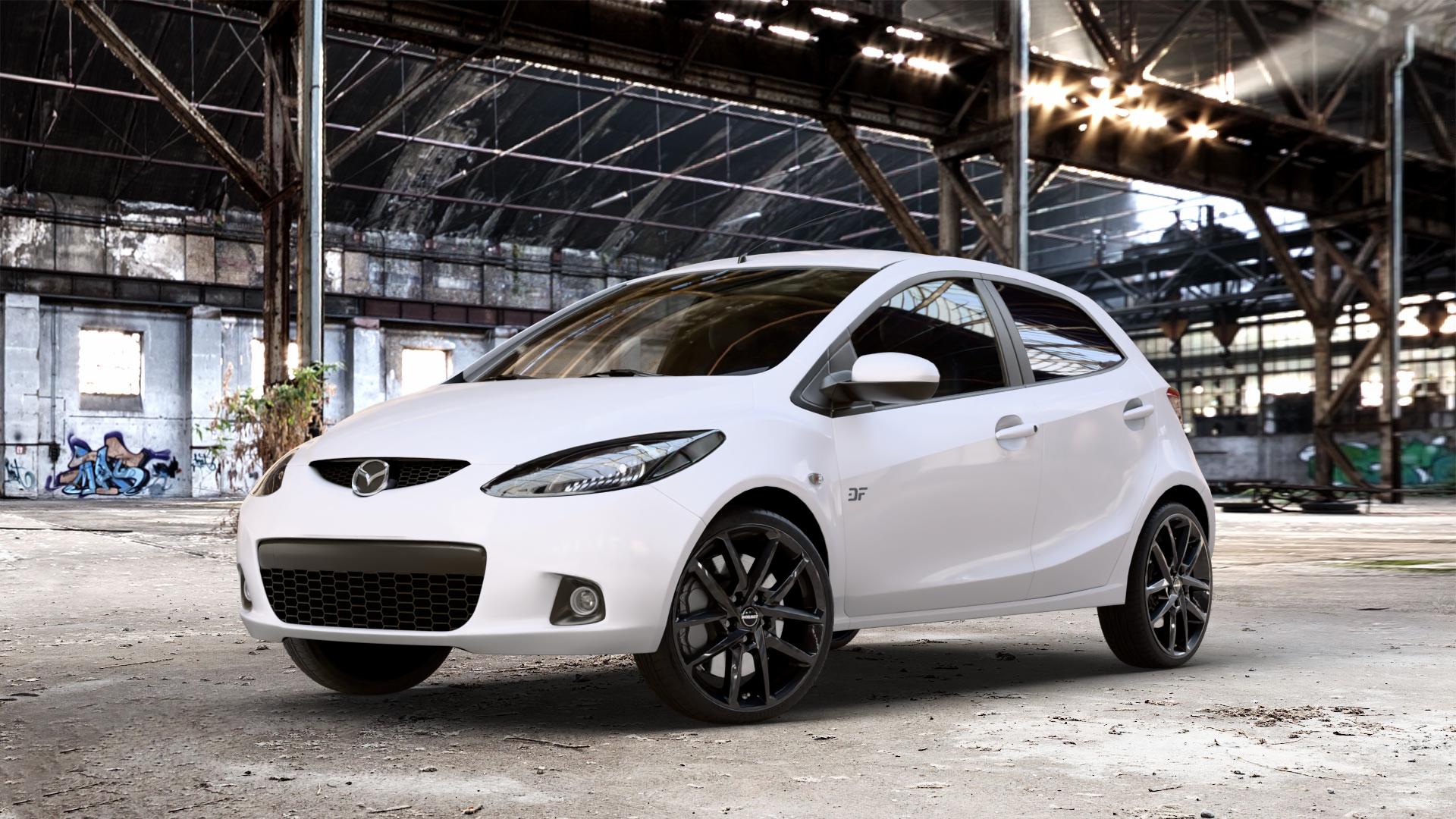 Borbet N black glossy Felge mit Reifen schwarz in 17Zoll Winterfelge Alufelge auf weissem Mazda 2 (07-14) (DE) 1,3l MZR 55kW (75 PS) 63kW (86 1,5l 76kW (103 1,4l MZR-CD 50kW (68 1,6l MZ-CD 66kW (90 LPG 62kW (84 70kW (95 75kW (102 ⬇️ mit 15mm Tieferlegung ⬇️ Old Industrial Hall_max_4400mm_2024 Frontansicht_1