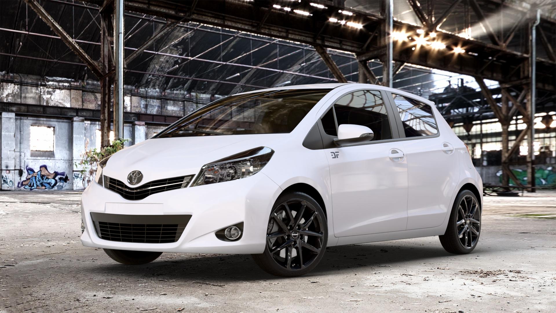 Borbet N black glossy Felge mit Reifen schwarz in 17Zoll Winterfelge Alufelge auf weissem Toyota Yaris III Typ XP13 Facelift 17-> ⬇️ mit 15mm Tieferlegung ⬇️ Old Industrial Hall_max_4400mm_2024 Frontansicht_1