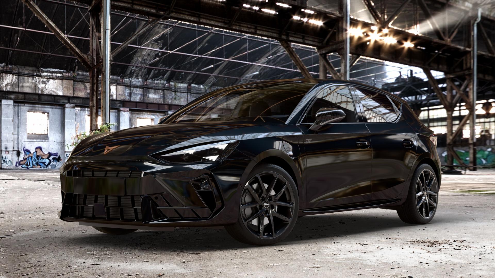 Borbet N black glossy Felge mit Reifen schwarz in 18Zoll Winterfelge Alufelge auf metallic schwarzem Cupra Leon Typ KL Facelift ⬇️ mit 15mm Tieferlegung ⬇️ Old Industrial Hall_max_4400mm_2024 Frontansicht_1